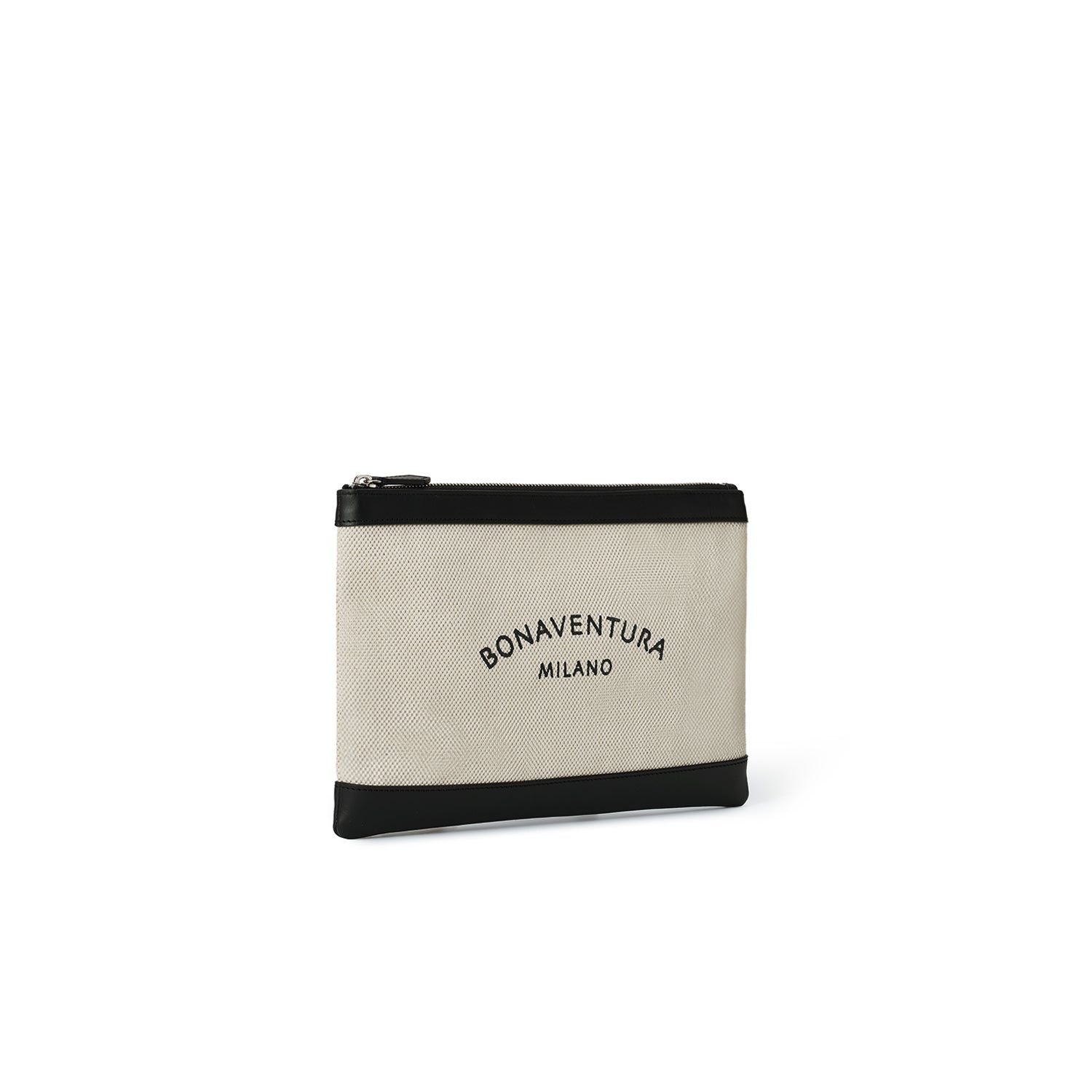 Canvas Leather Combination Pouch (Ivory × Black)