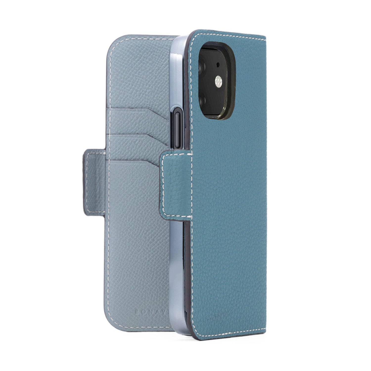 iPhone 12 mini Stand Diary Case Shrink Leather (Blue Cyan × Blue Lin)