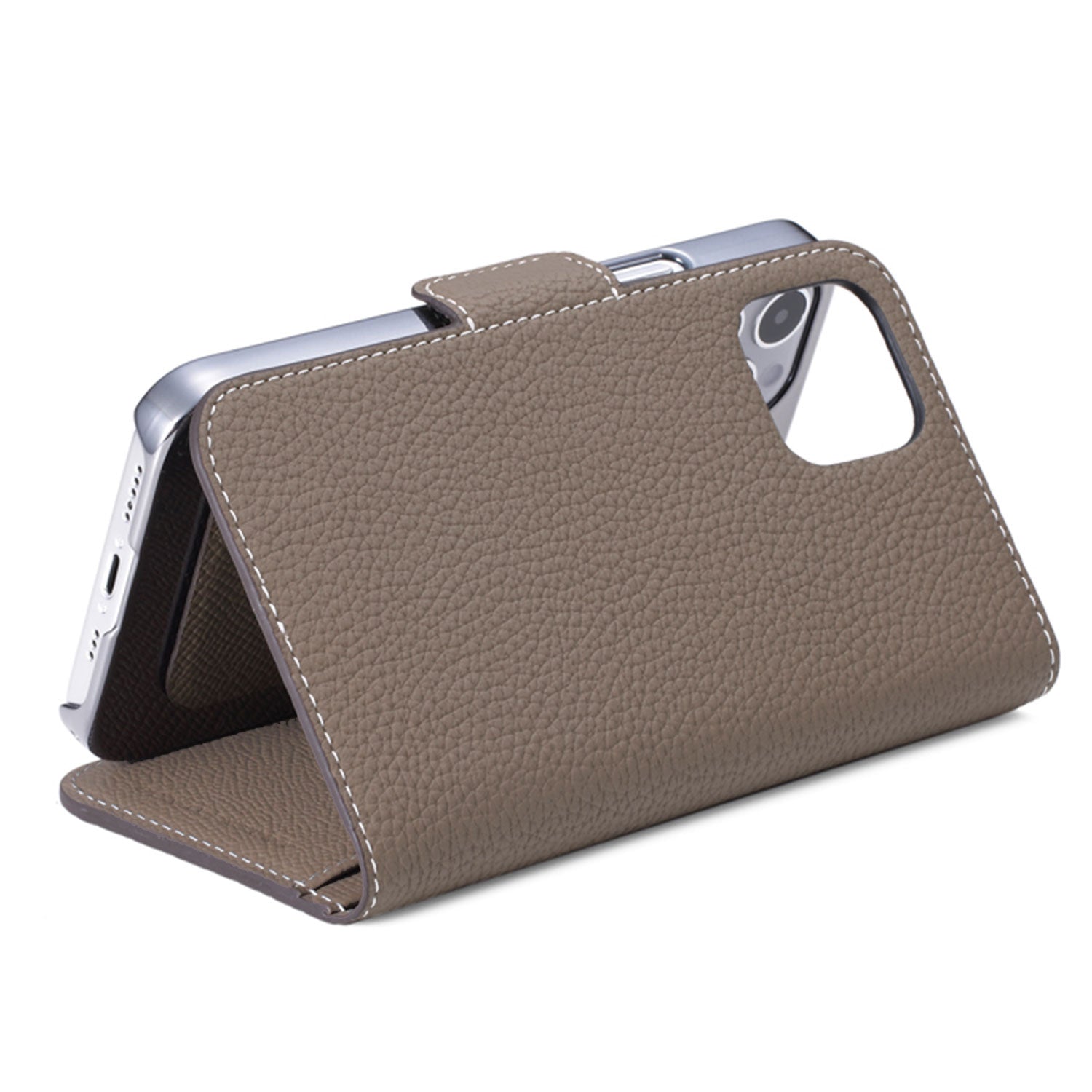 iPhone 13 Pro Stand Diary Hülle Genarbtes Leder