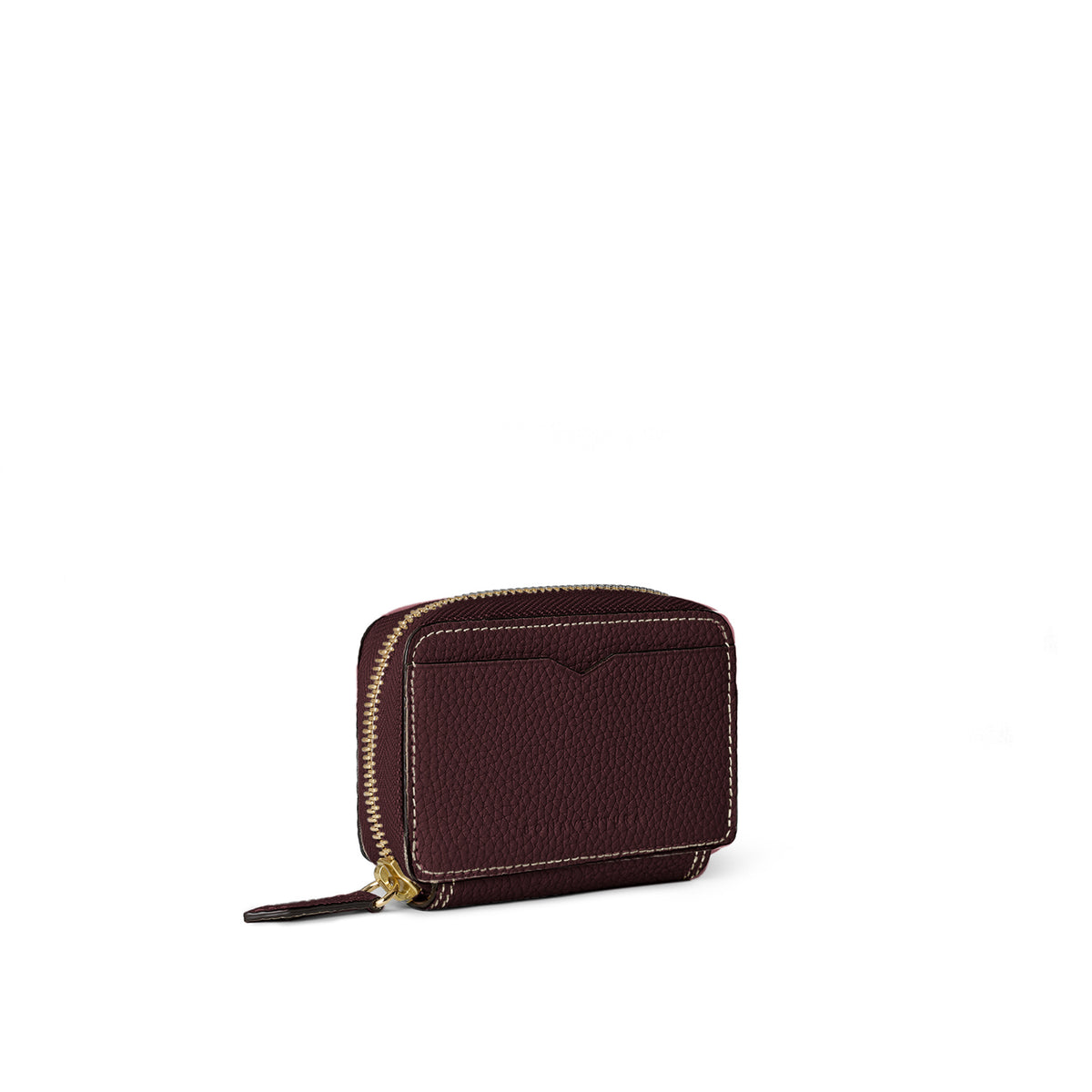 Round Zip Smart Key Case Shrink Leather (Bordeaux × Etoupe)