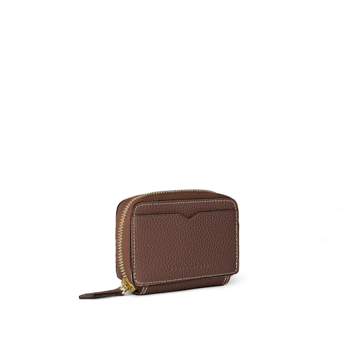 Round Zip Smart Key Case Shrink Leather (Chestnut × Etoupe)