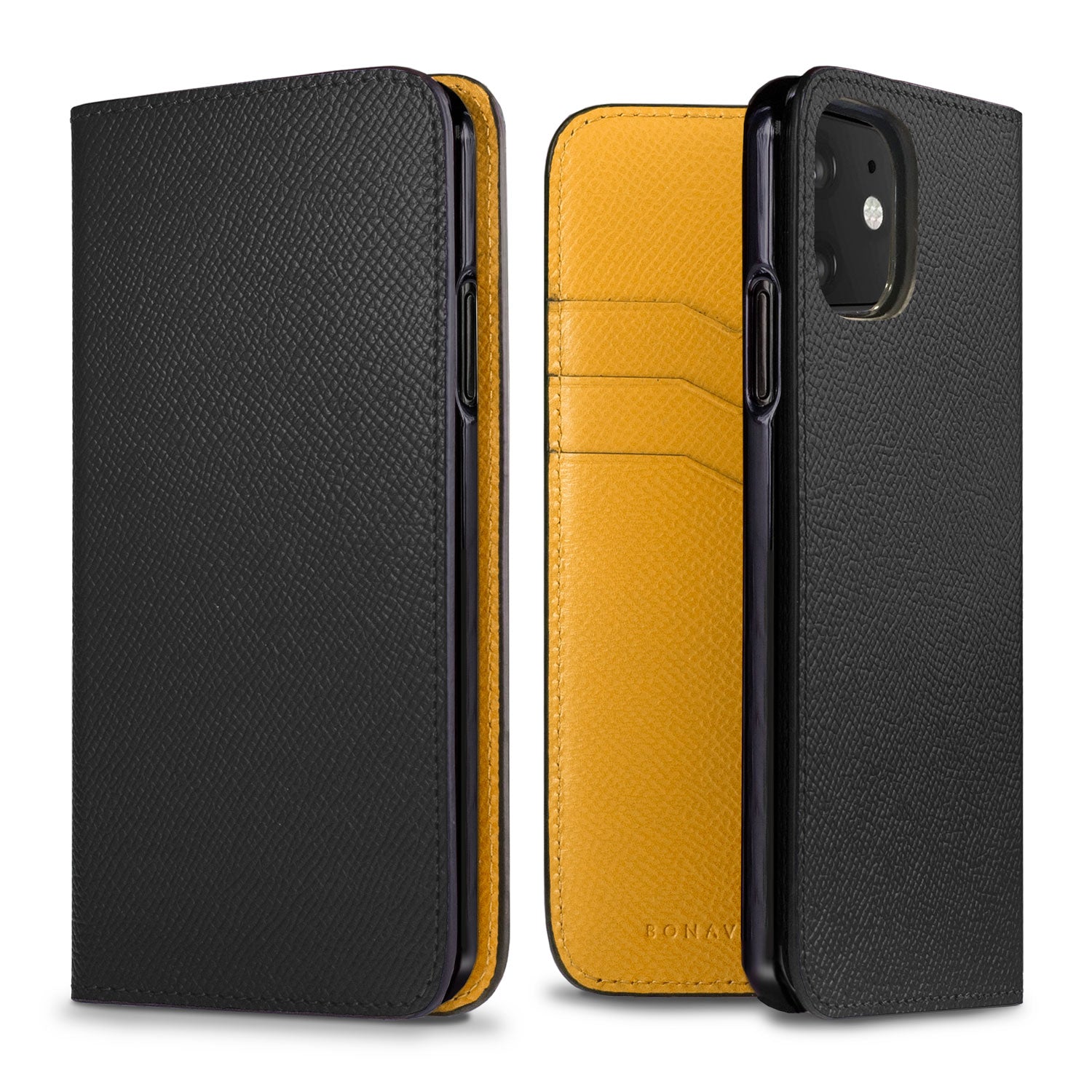iPhone 11 Diary Case Nobile Leather (Black × Mimosa Yellow)