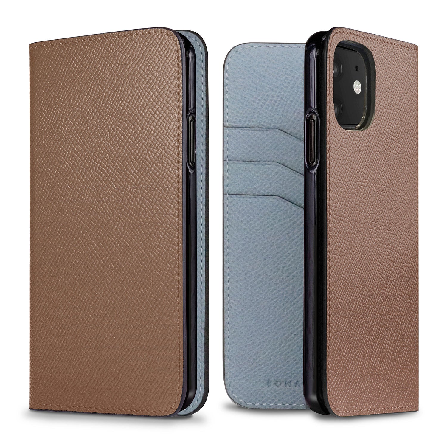 iPhone 11 Diary Case Nobile Leather (Etoupe × Blue Lin)