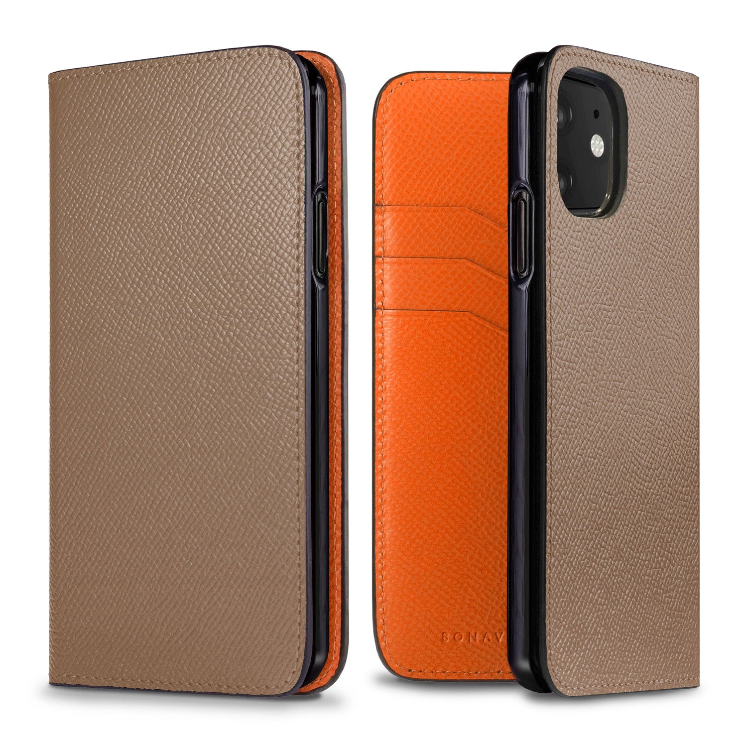 iPhone 11 Diary Case Nobile Leather (Etoupe × Orange)