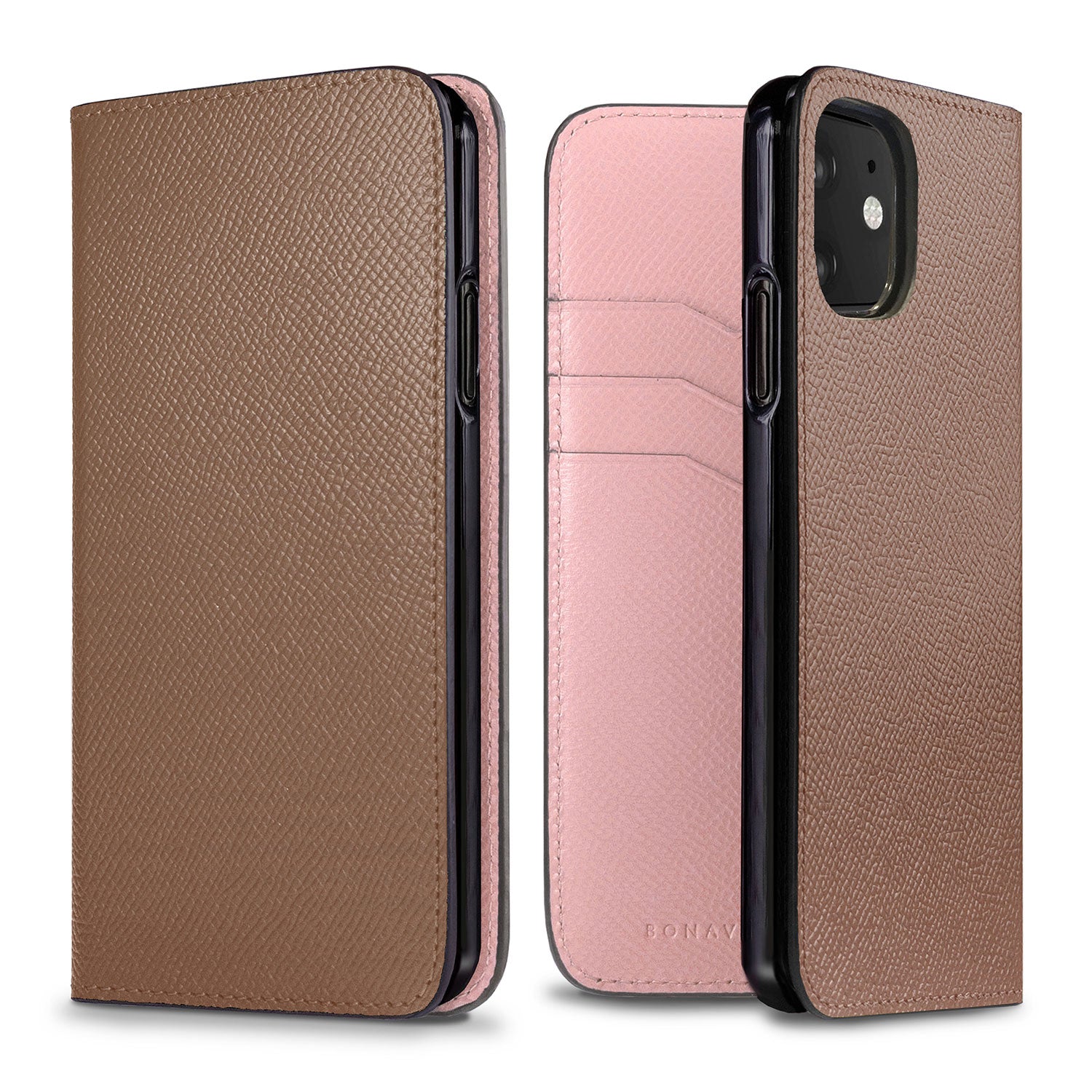 iPhone 11 Diary Case Nobile Leather (Etoupe × Sakura Pink)
