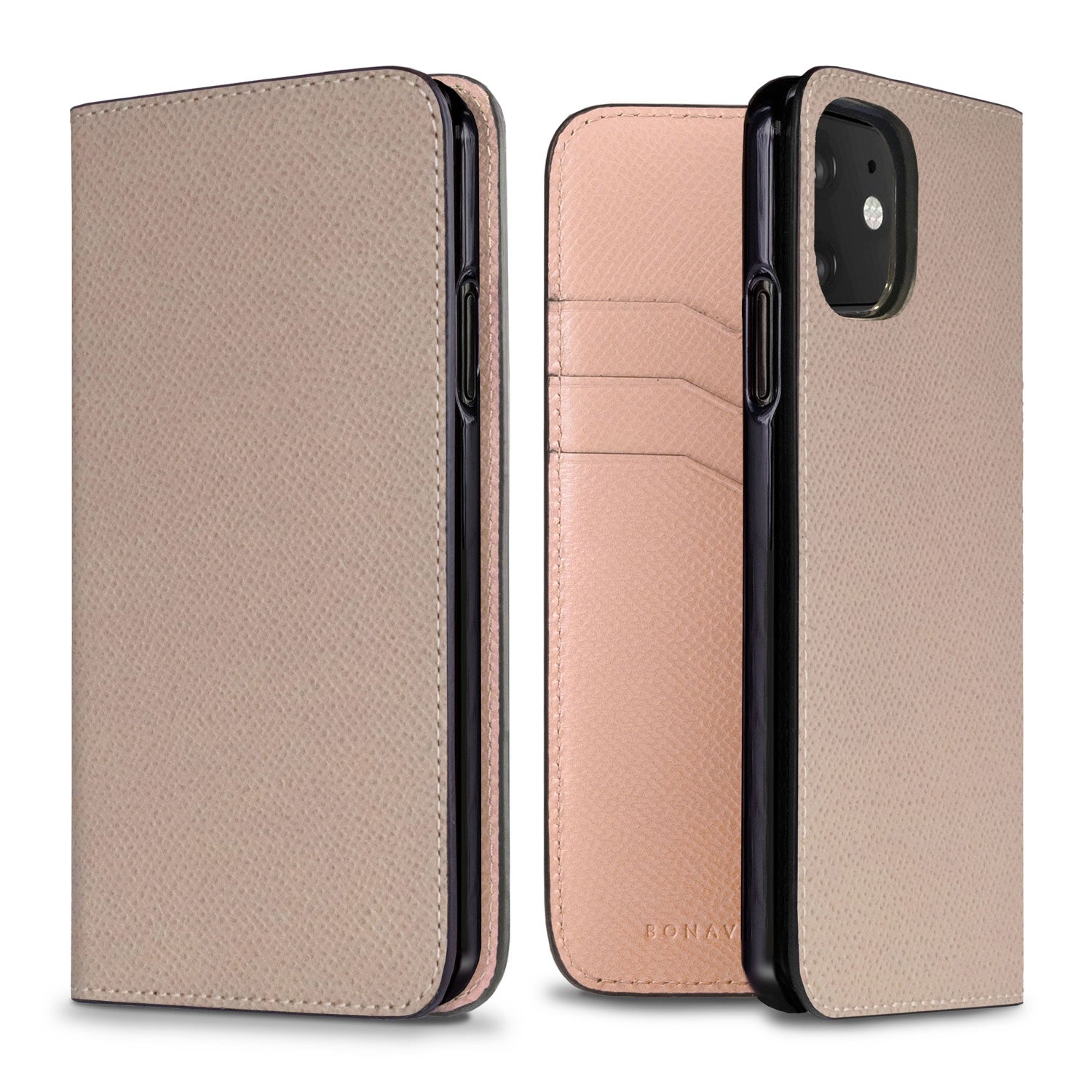 iPhone 11 Diary Case Nobile Leather (Greige × Shell Pink)