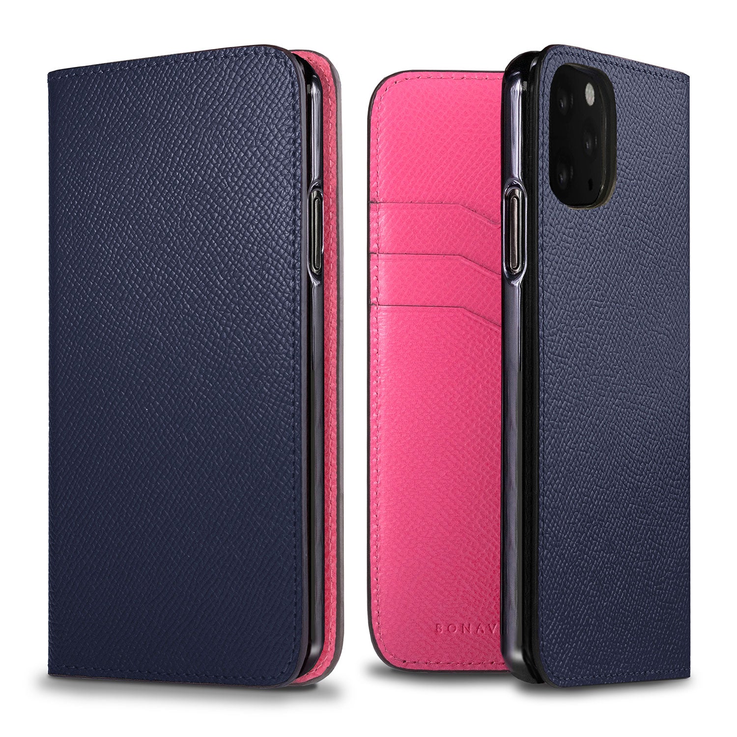 iPhone 11 Diary Case Nobile Leather (Navy × Fuchsia Pink)