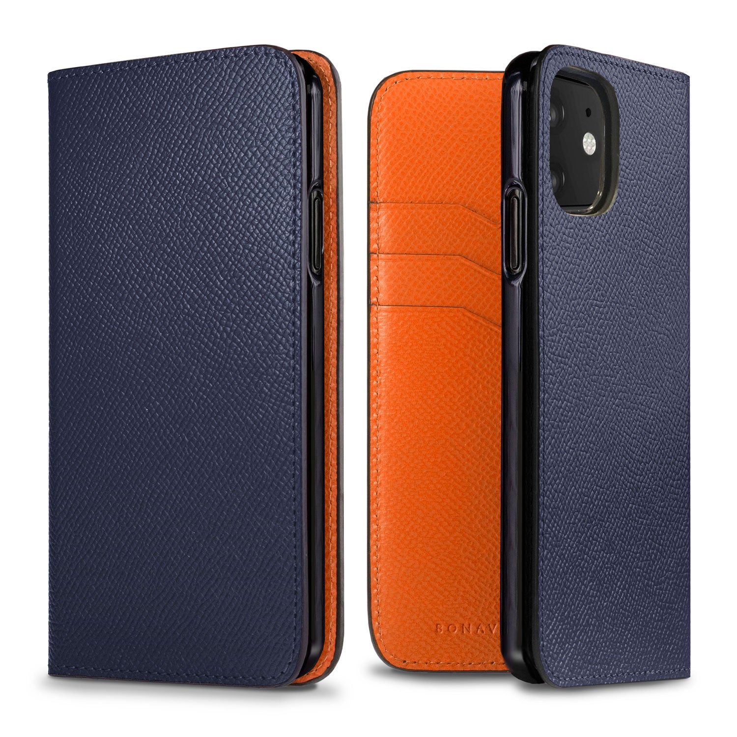 iPhone 11 Diary Case Nobile Leather (Navy × Orange)