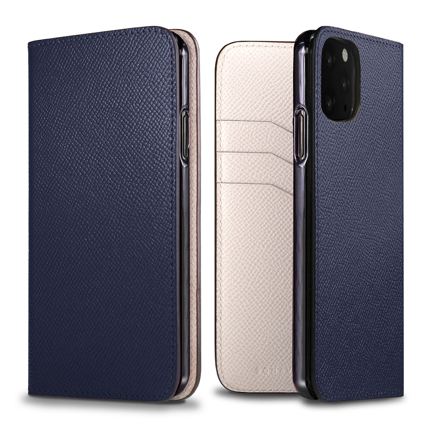 iPhone 11 Diary Case Nobile Leather (Navy × White)