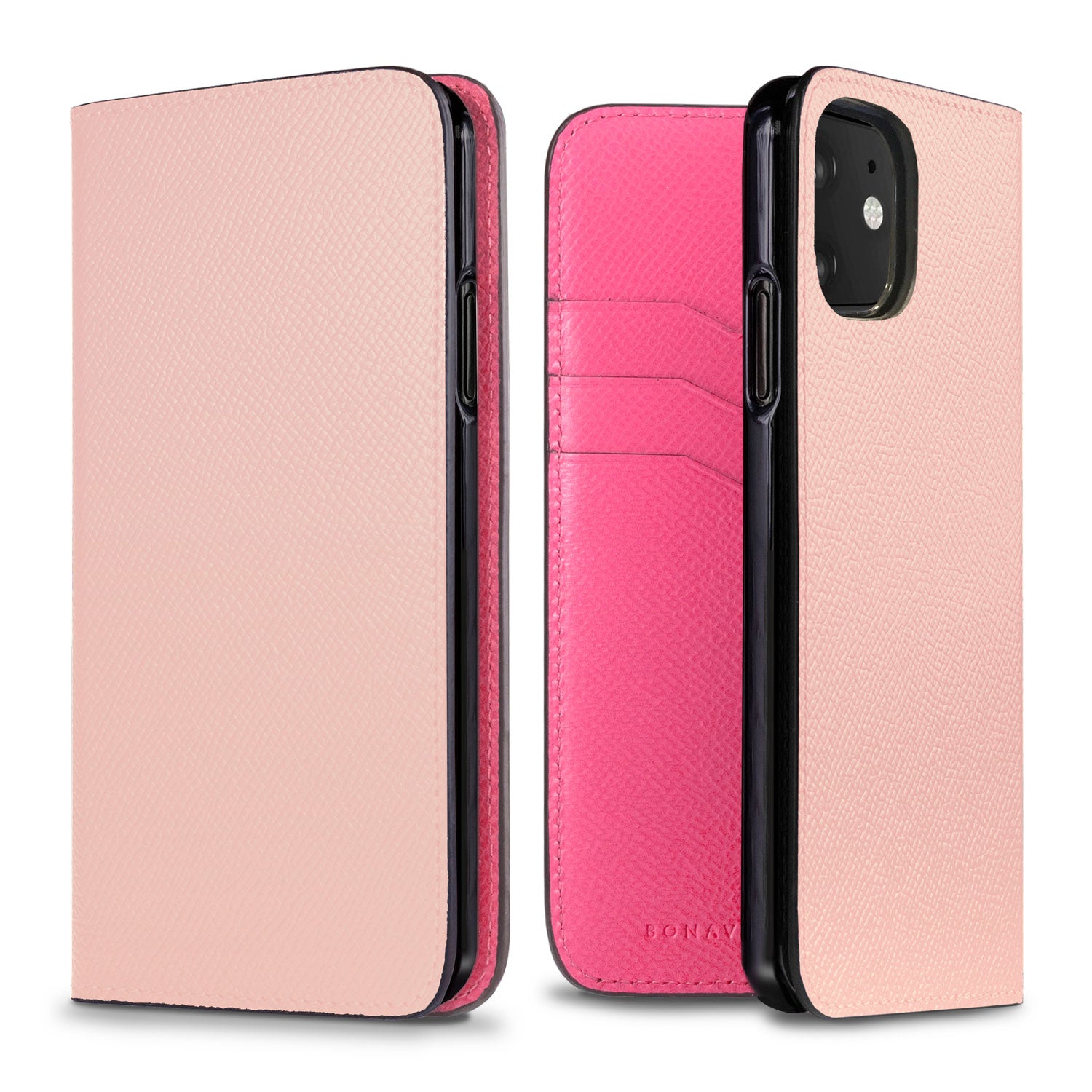 iPhone 11 Diary Case Nobile Leather (Shell Pink × Fuchsia Pink)