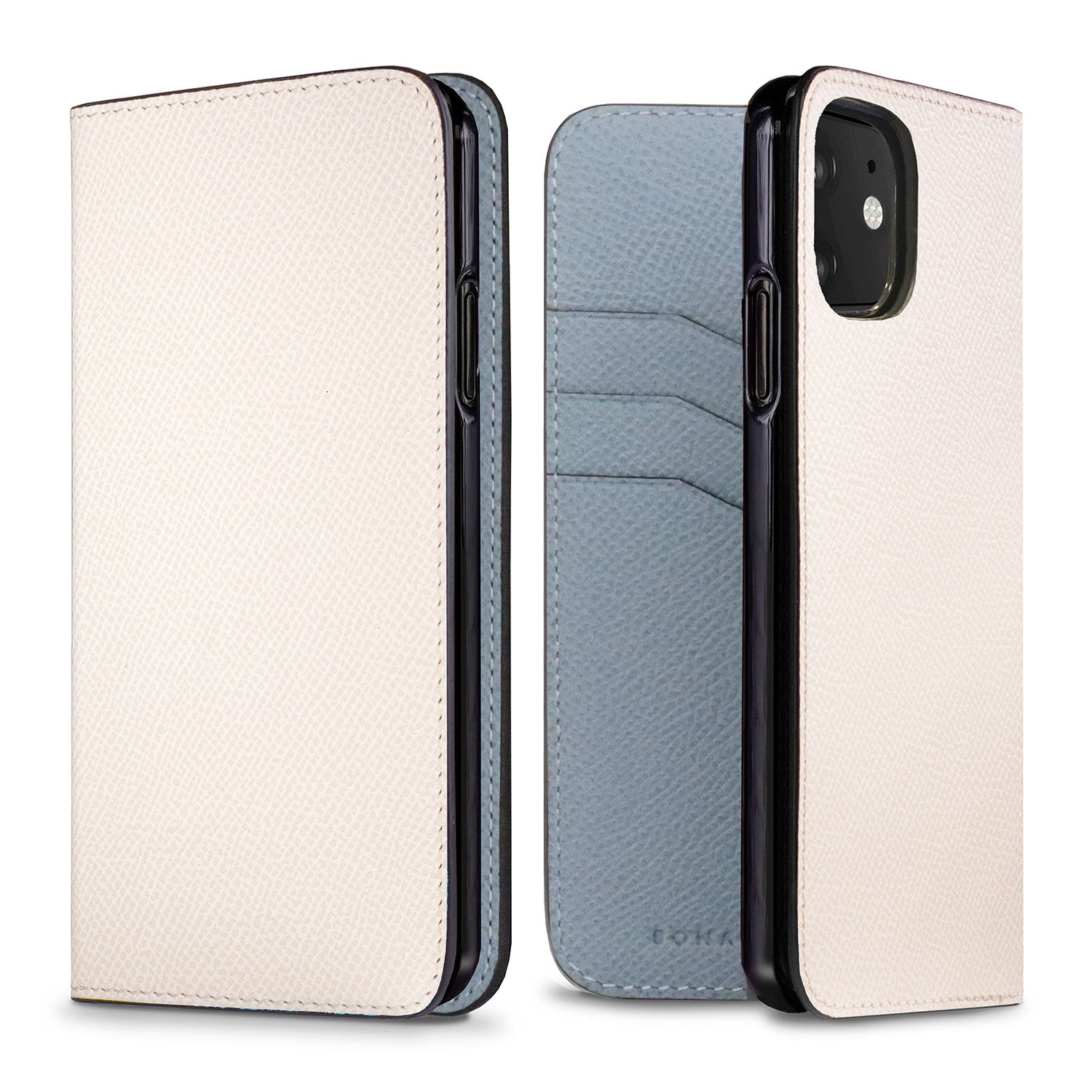 iPhone 11 Diary Case Nobile Leather (White × Blue Lin)