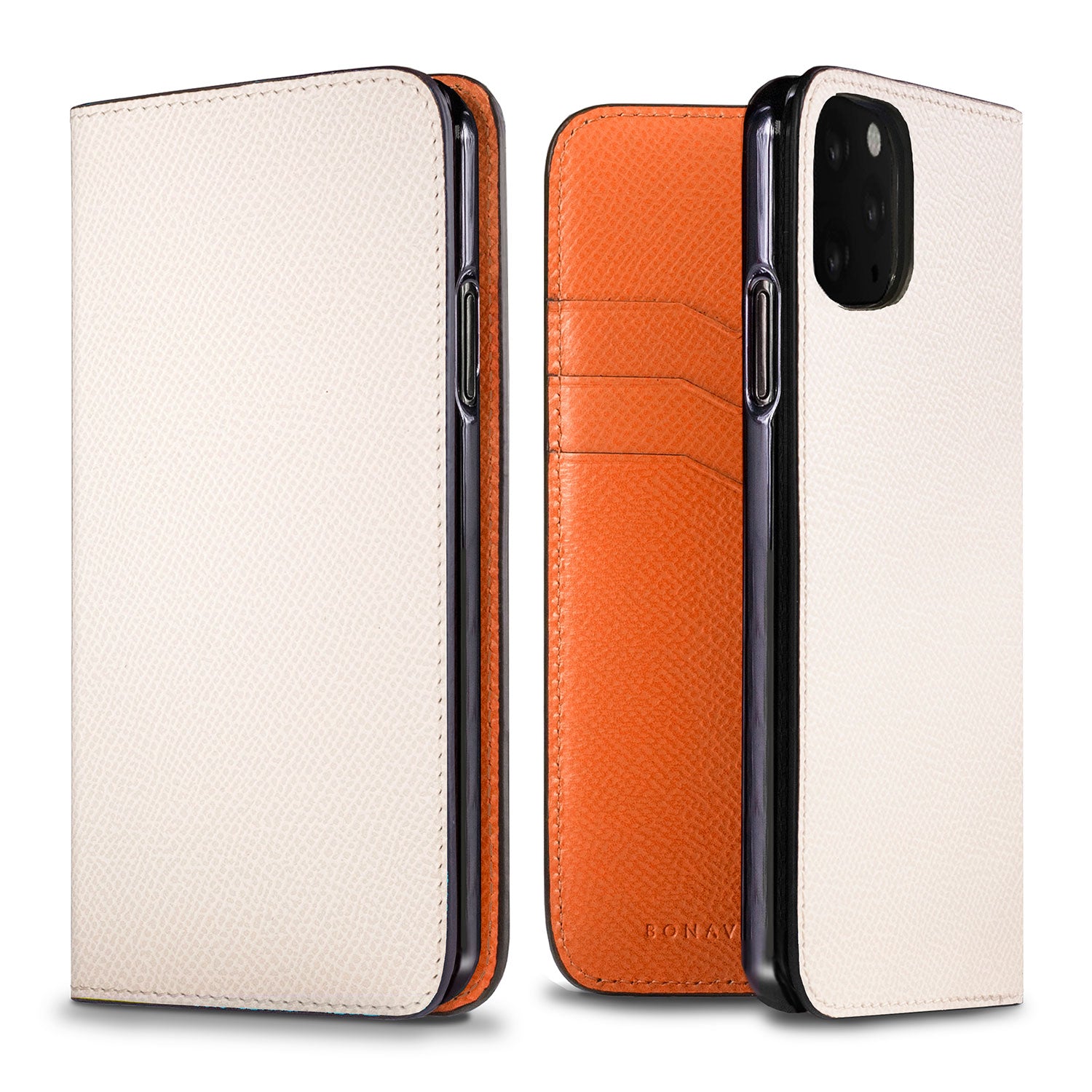 iPhone 11 Diary Case Nobile Leather (White × Orange)