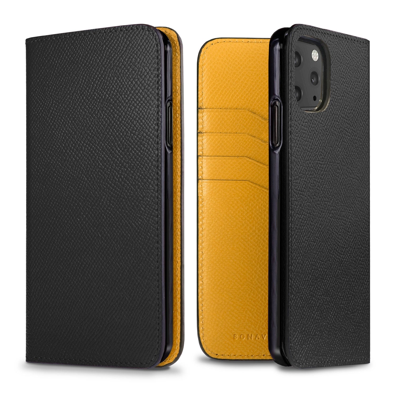 iPhone 11 Pro Max Diary Case Nobile Leather (Black × Mimosa Yellow)
