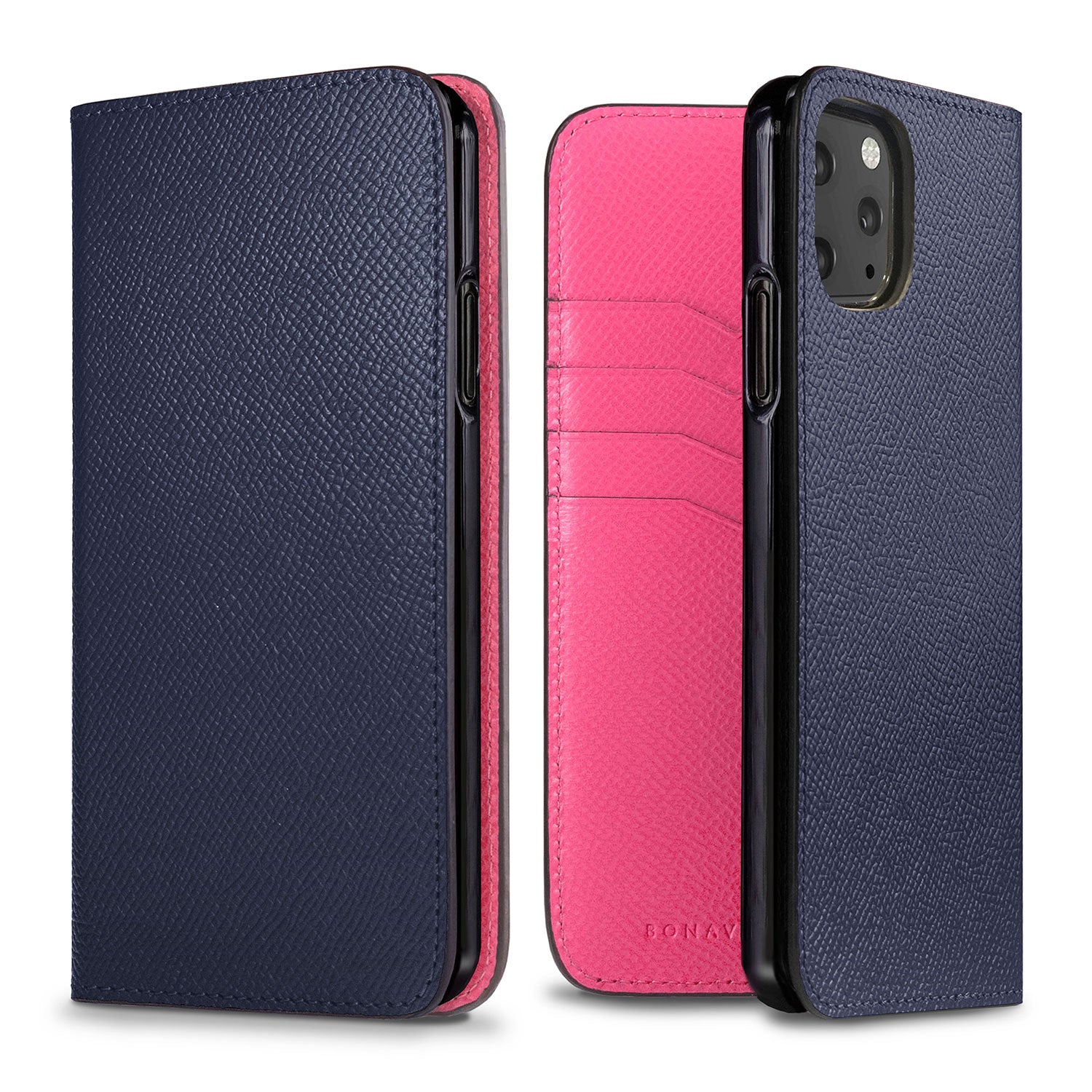 iPhone 11 Pro Max Diary Case Nobile Leather (Navy × Fuchsia Pink)