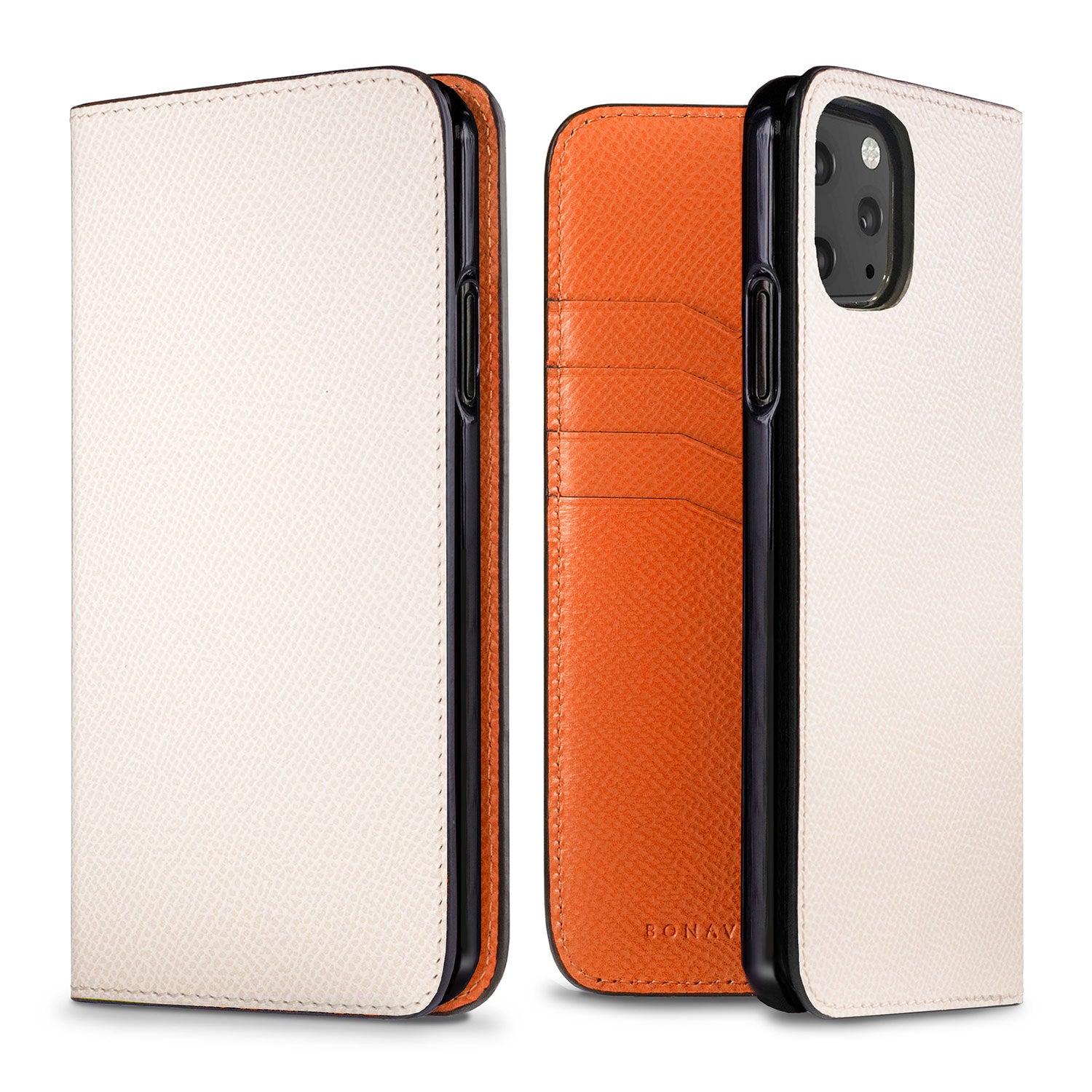 iPhone 11 Pro Max Diary Case Nobile Leather (White × Orange)