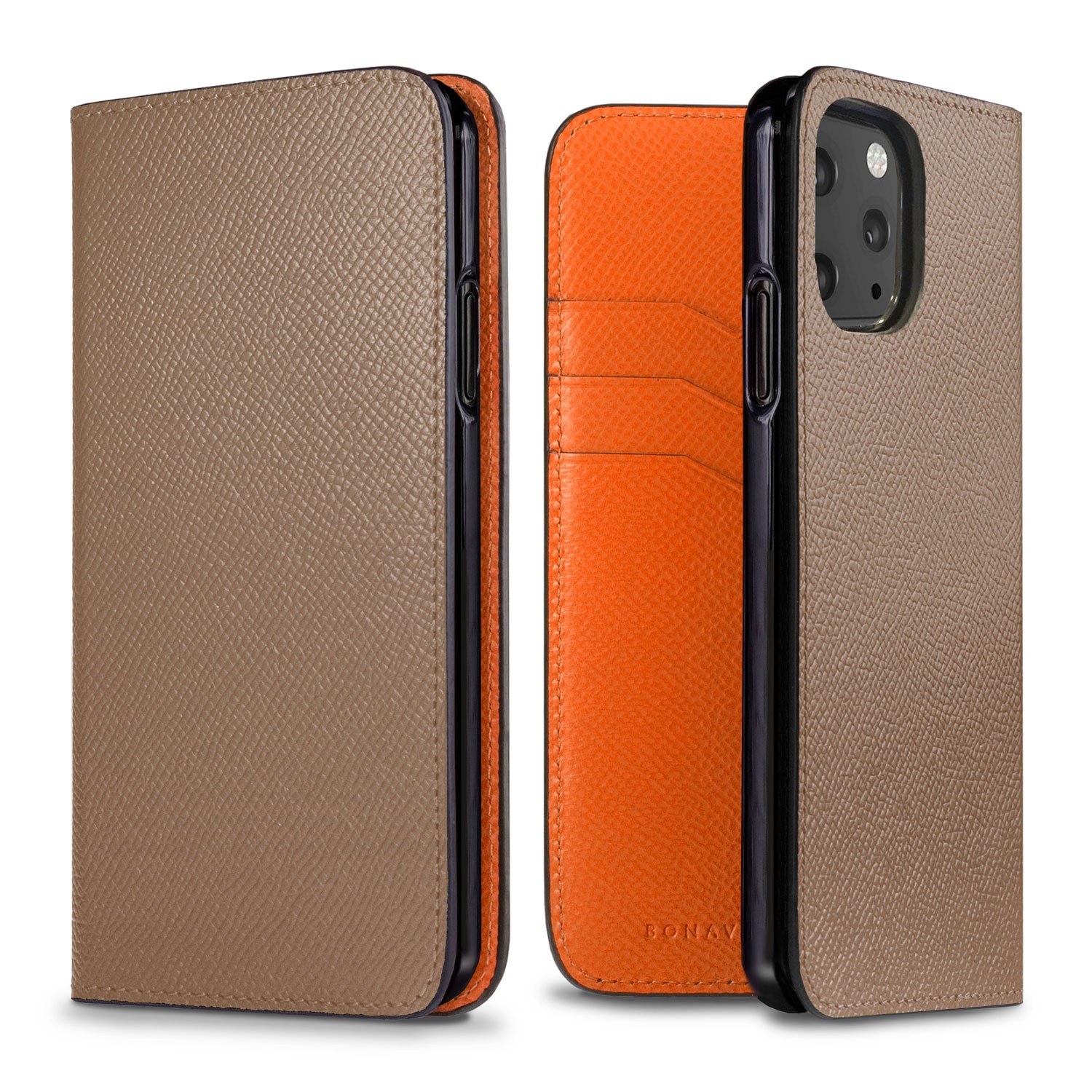 iPhone 11 Pro Diary Case Nobile Leather (Etoupe × Orange)
