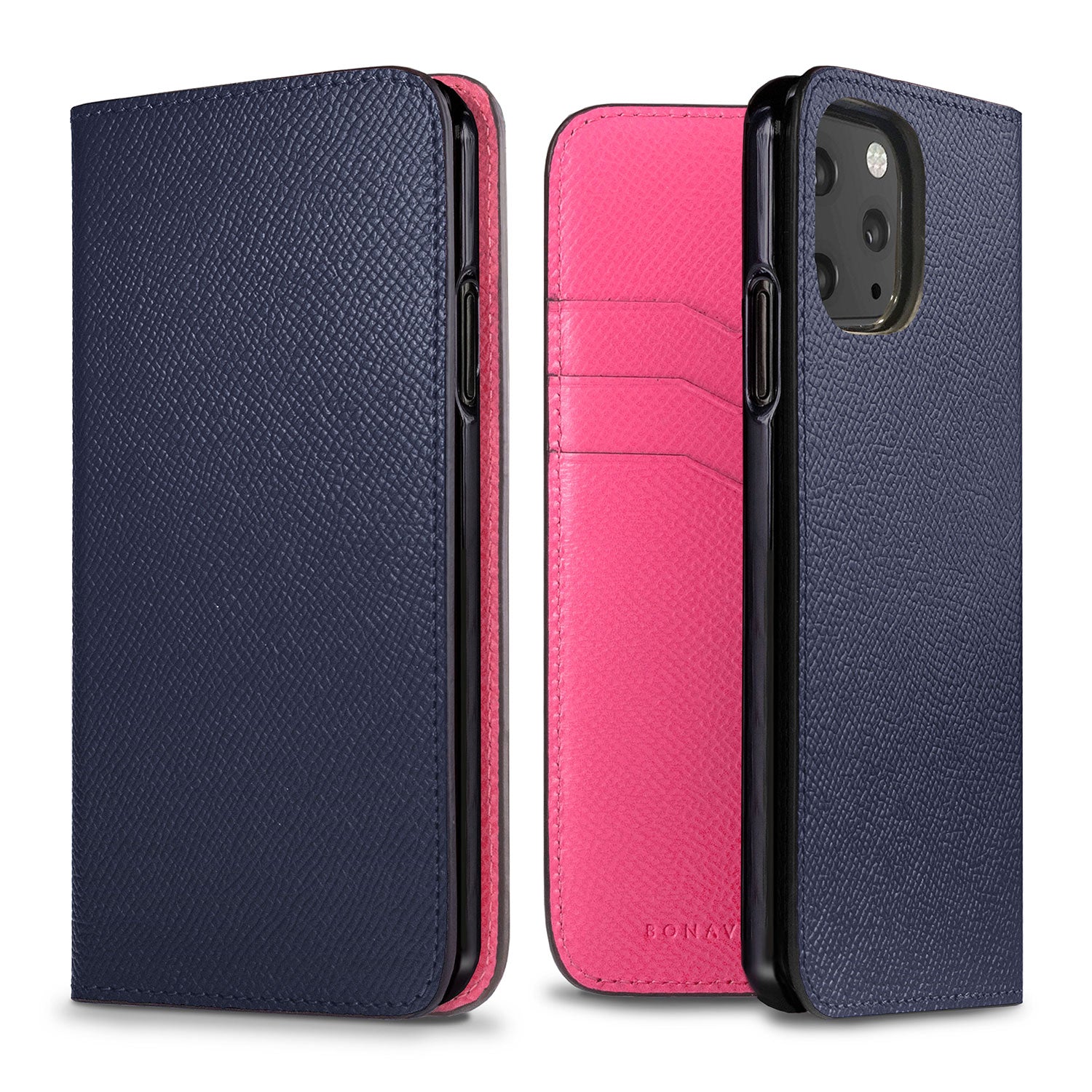 iPhone 11 Pro Diary Case Nobile Leather (Navy × Fuchsia Pink)