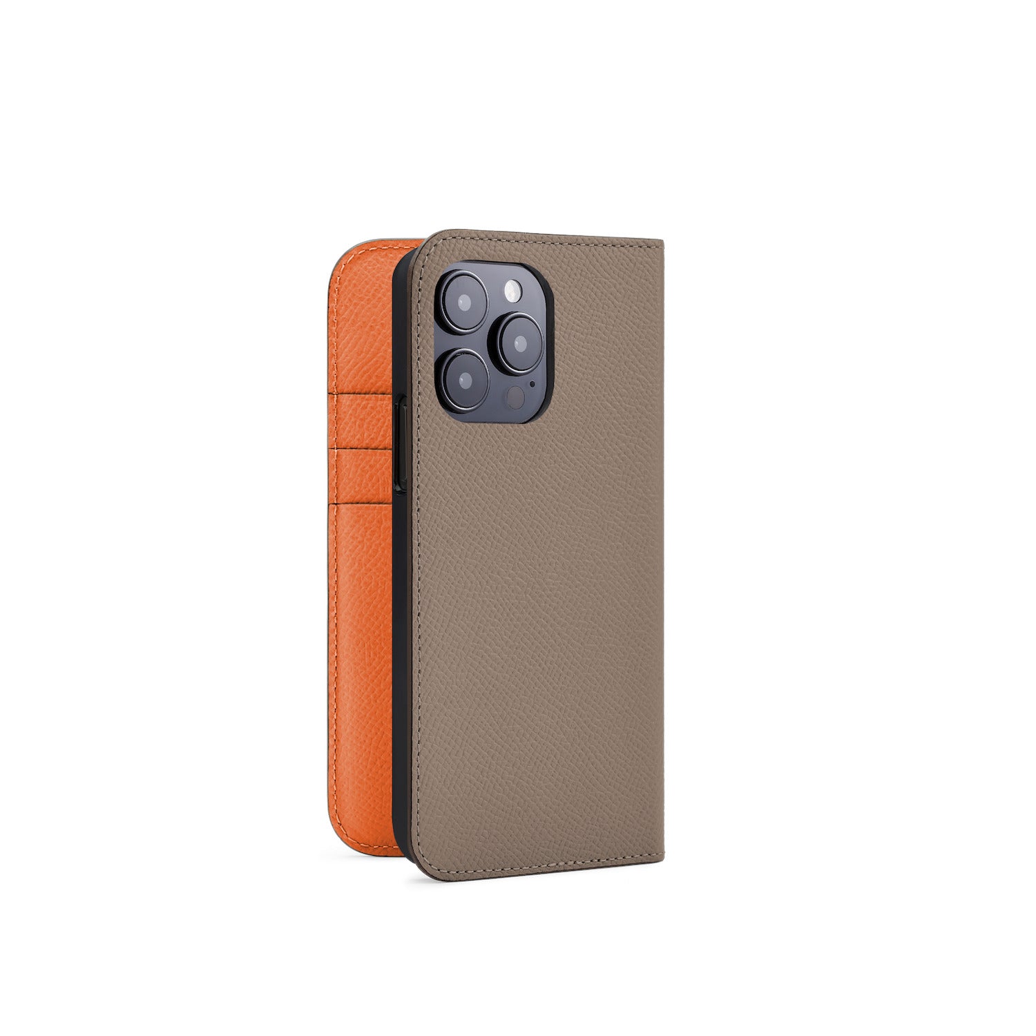 iPhone 15 Pro Diary Case Nobile Leather (Etoupe × Orange)