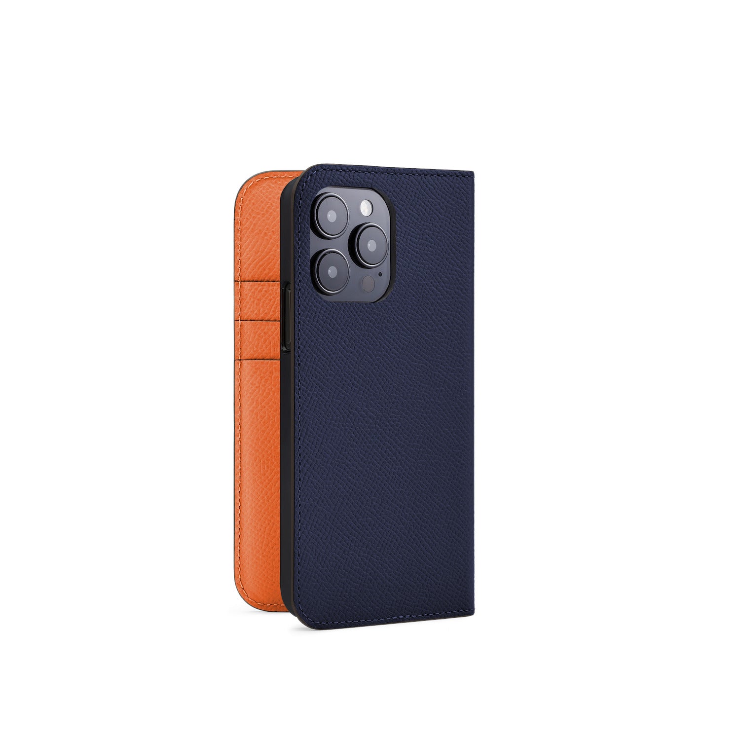 iPhone 15 Pro Diary Case Nobile Leather (Navy × Orange)