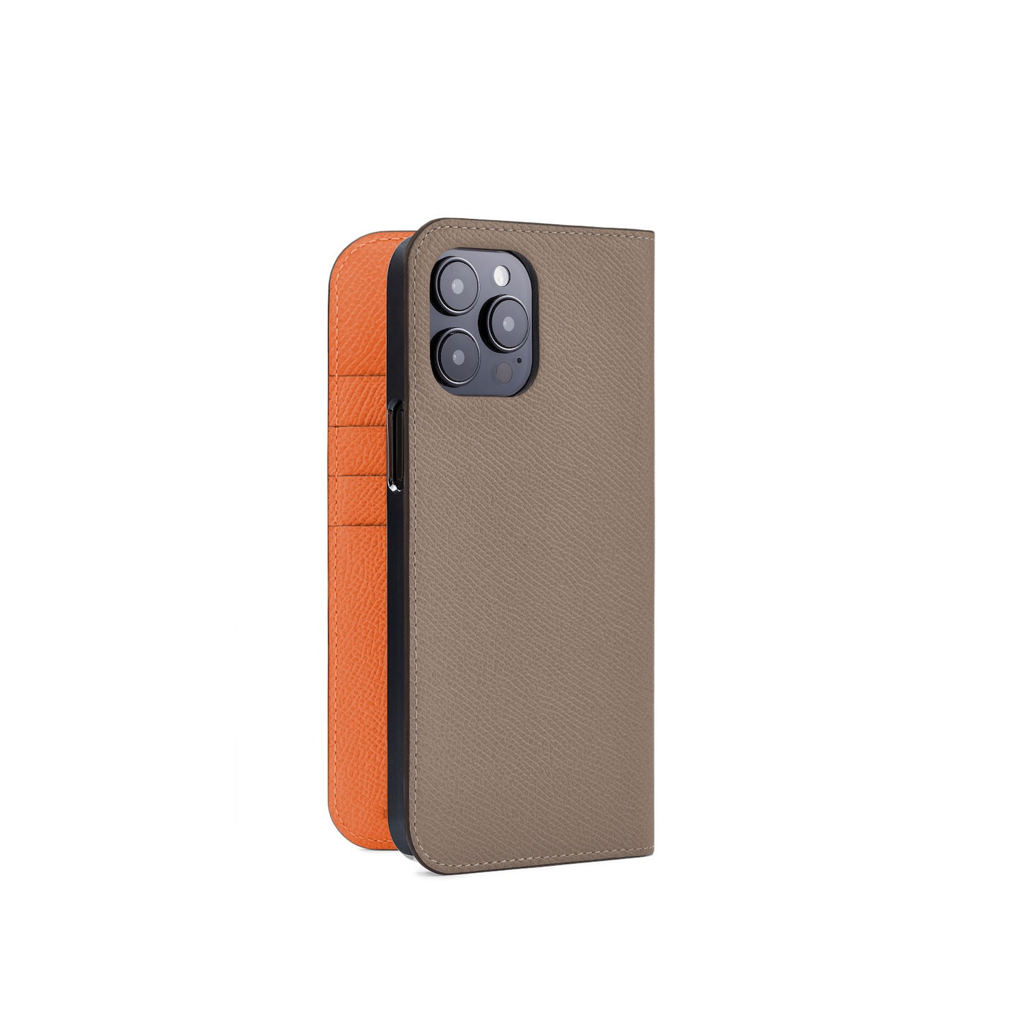 iPhone 15 Pro Max Diary Case Nobile Leather (Etoupe × Orange)