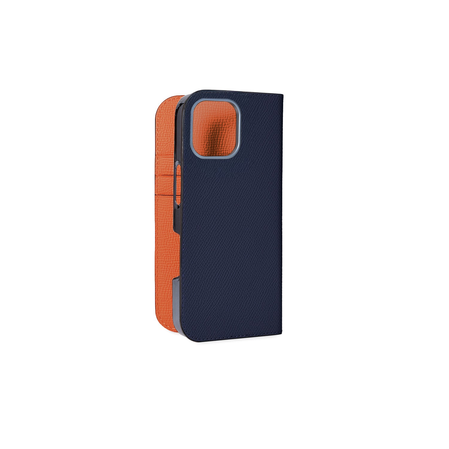 iPhone 16 Diary Case Nobile Leather (Navy × Orange)