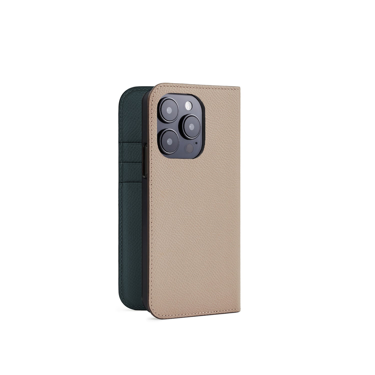iPhone 15 Pro Diary Case Nobile Leather (Greige × Malachite Green)