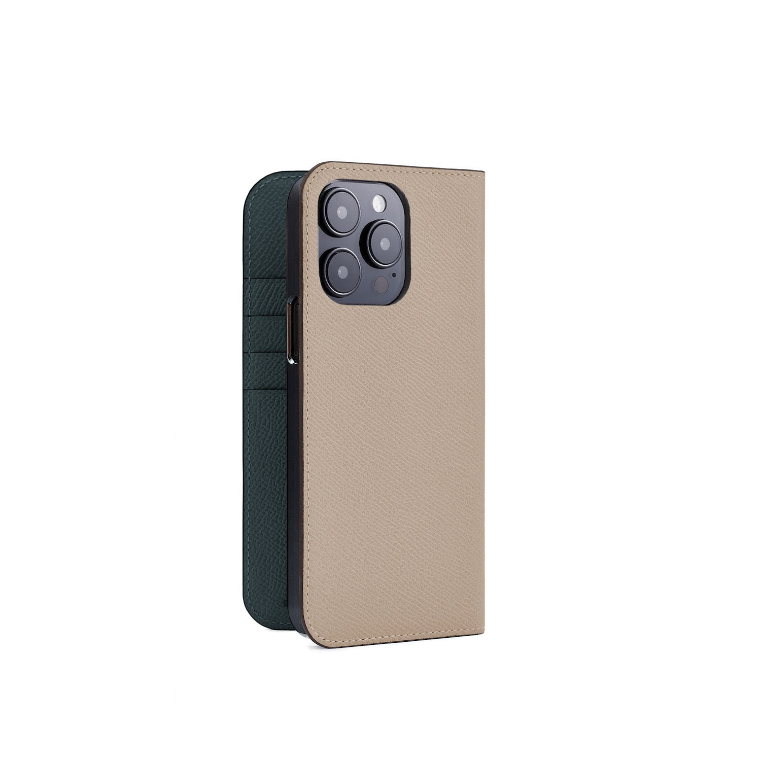 iPhone 15 Pro Max Diary Case Nobile Leather (Greige × Malachite Green)