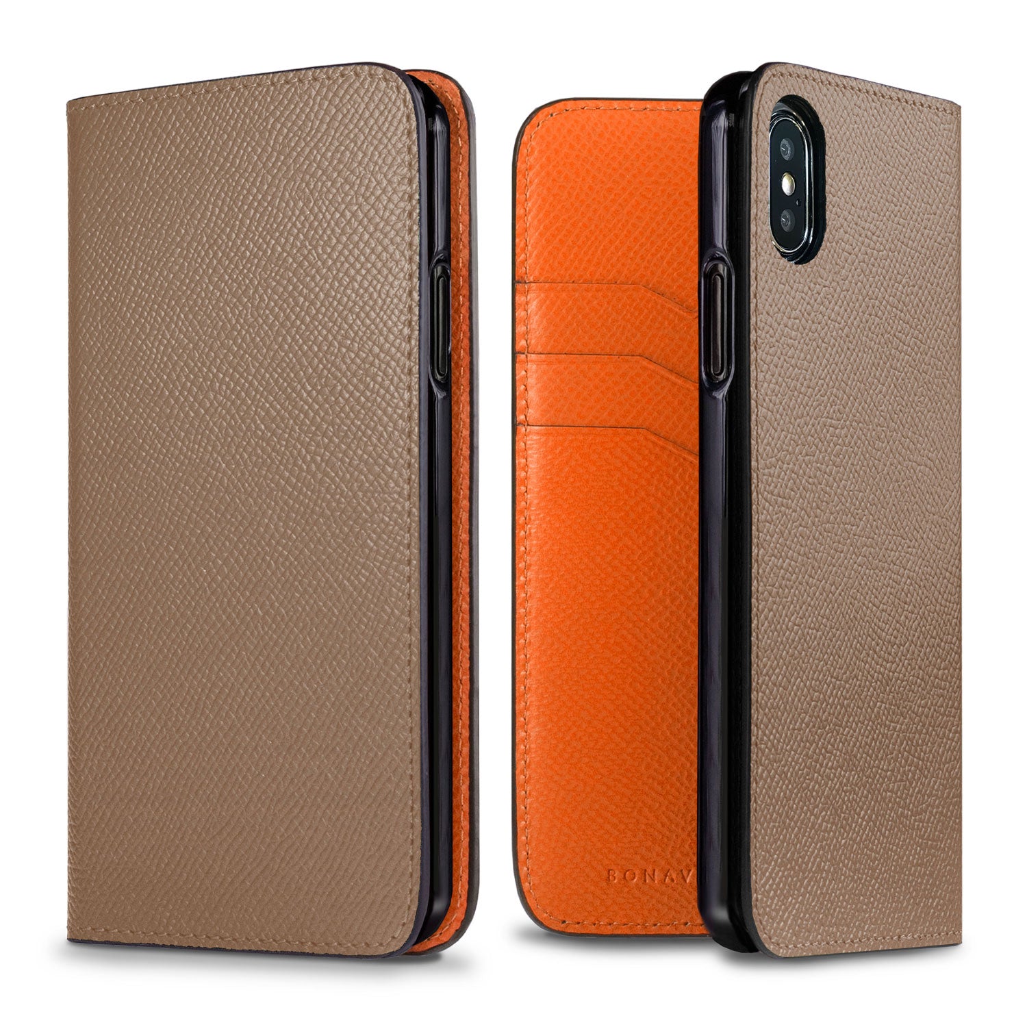 iPhone X / Xs Diary Case Nobile Leather (Etoupe × Orange)