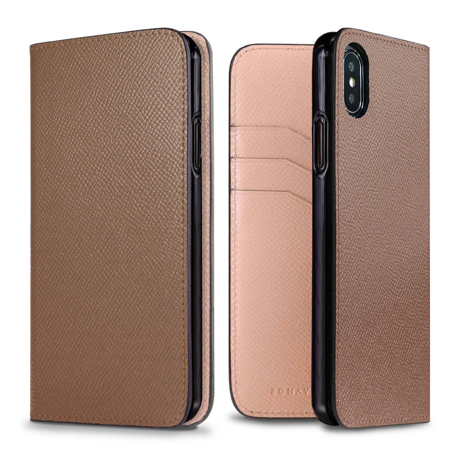 iPhone X / Xs Diary Case Nobile Leather (Etoupe × Shell Pink)