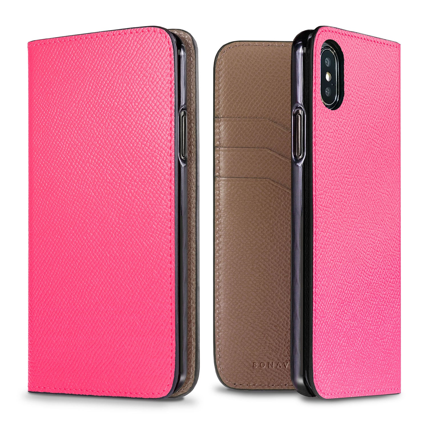 iPhone X / Xs Diary Case Nobile Leather (Fuchsia Pink × Etoupe)