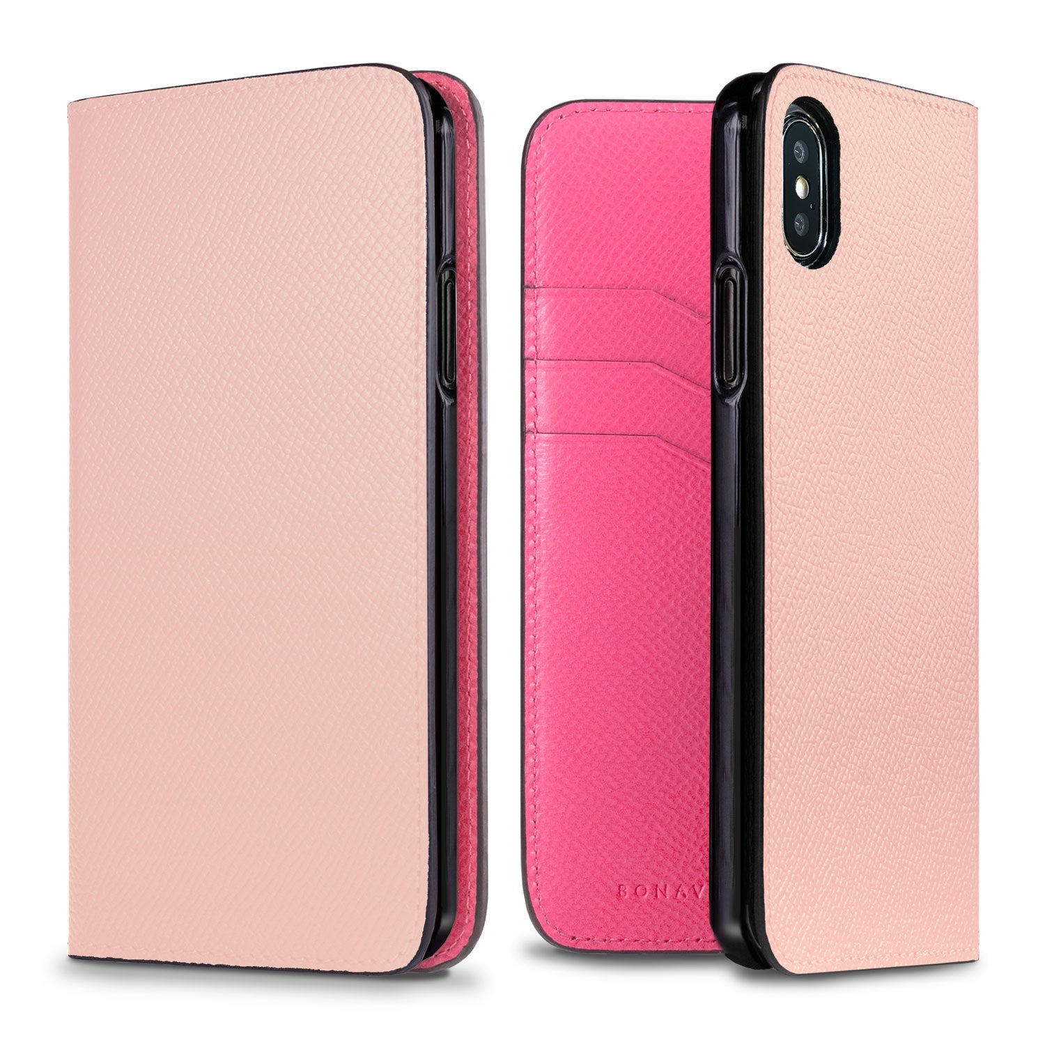 iPhone X / Xs Diary Case Nobile Leather (Shell Pink × Fuchsia Pink)