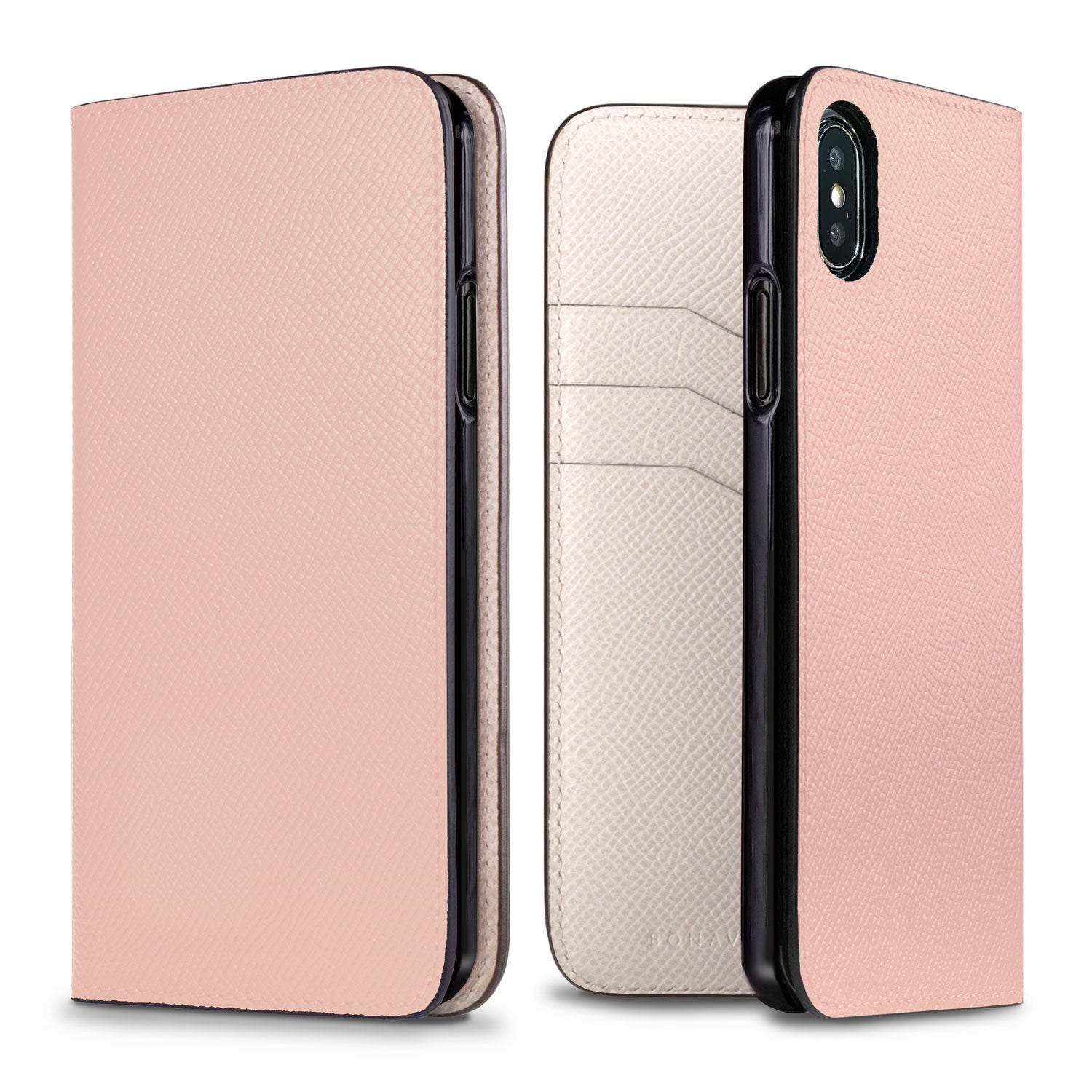 iPhone X / Xs Diary Case Nobile Leather (Shell Pink × White)