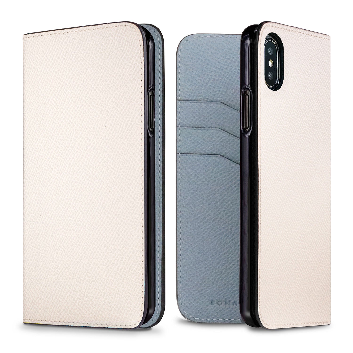 iPhone X / Xs Diary Case Nobile Leather (White × Blue Lin)