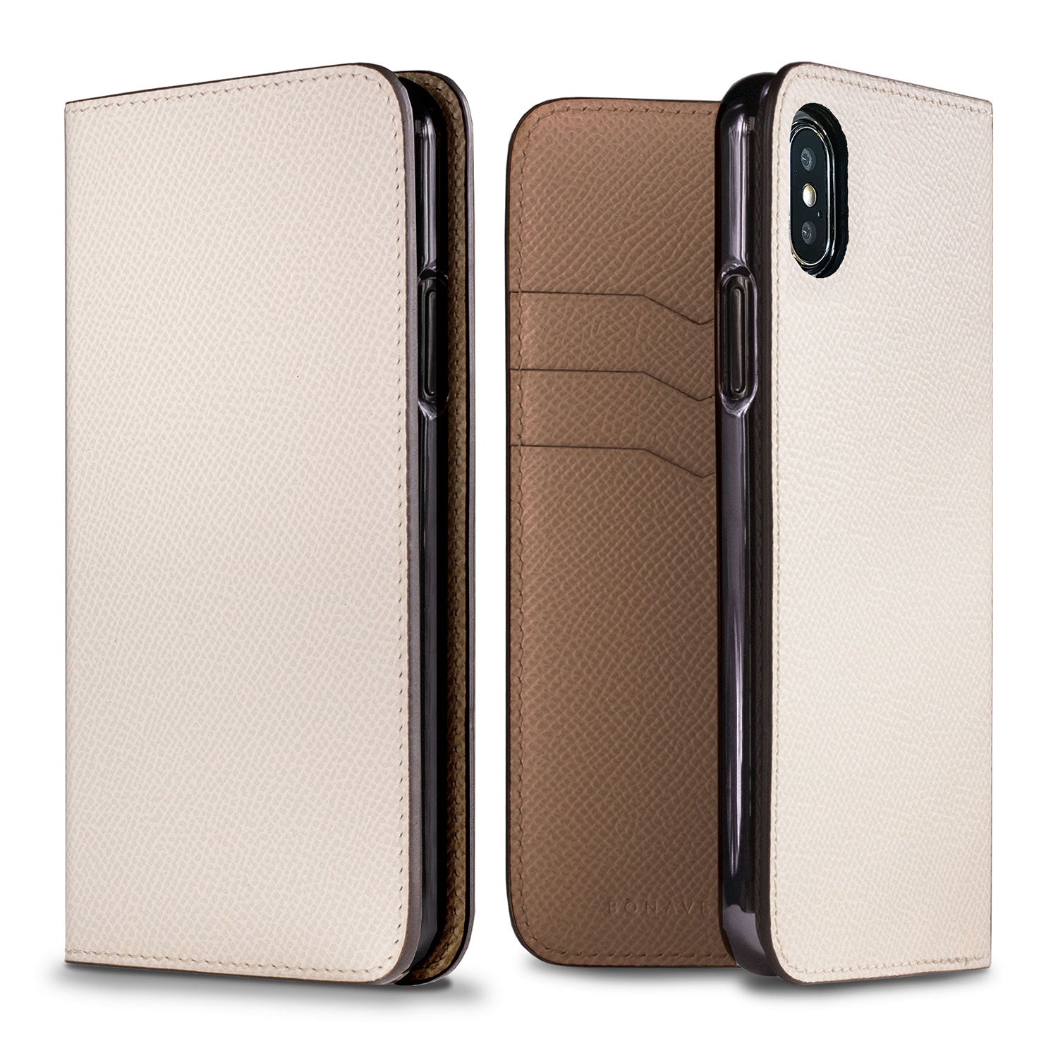 iPhone X / Xs Diary Case Nobile Leather (White × Etoupe)
