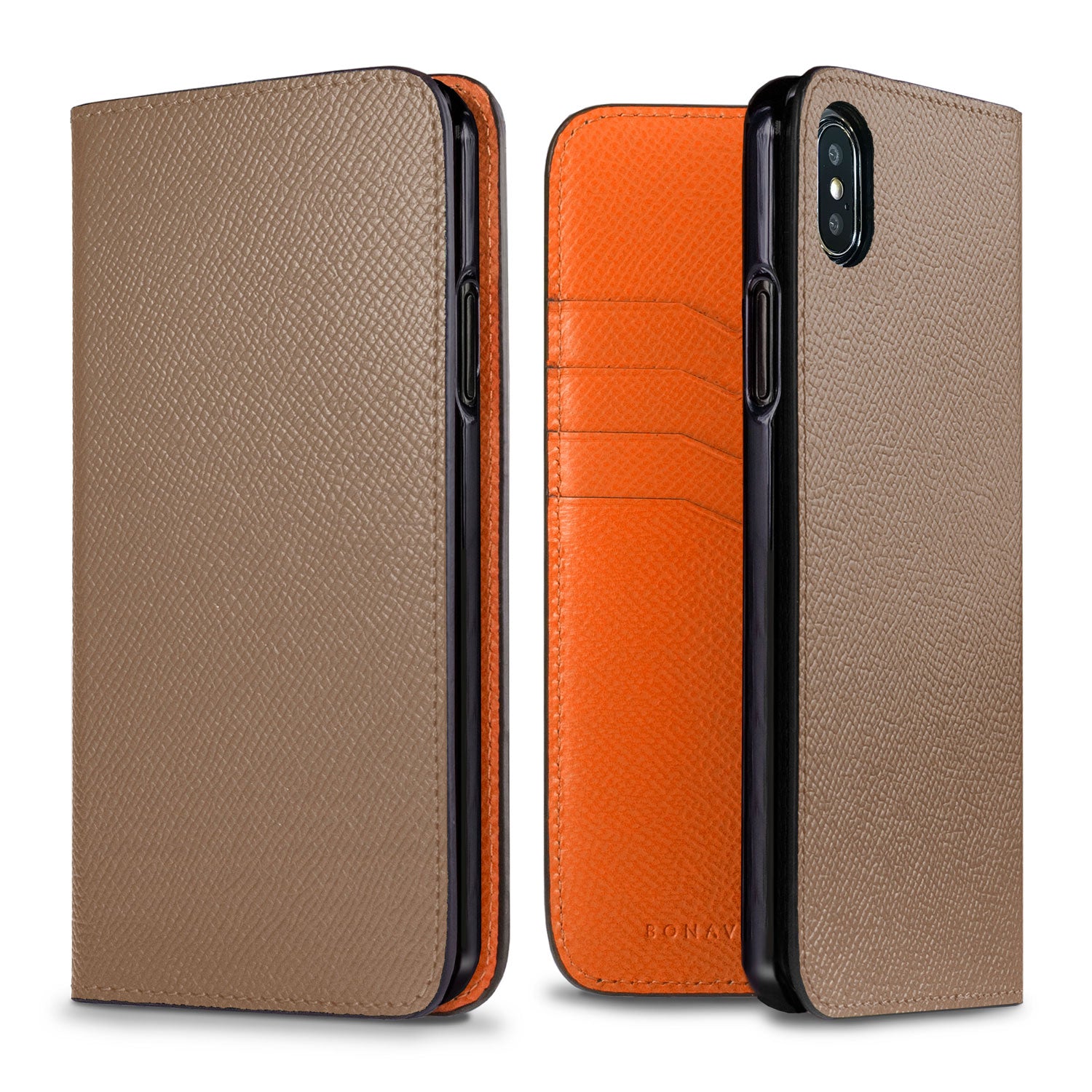 iPhone Xs Max Diary Case Nobile Leather (Etoupe × Orange)