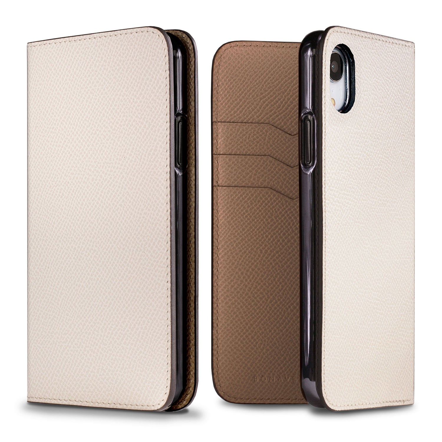 iPhone XR Diary Case Nobile Leather (White × Etoupe)