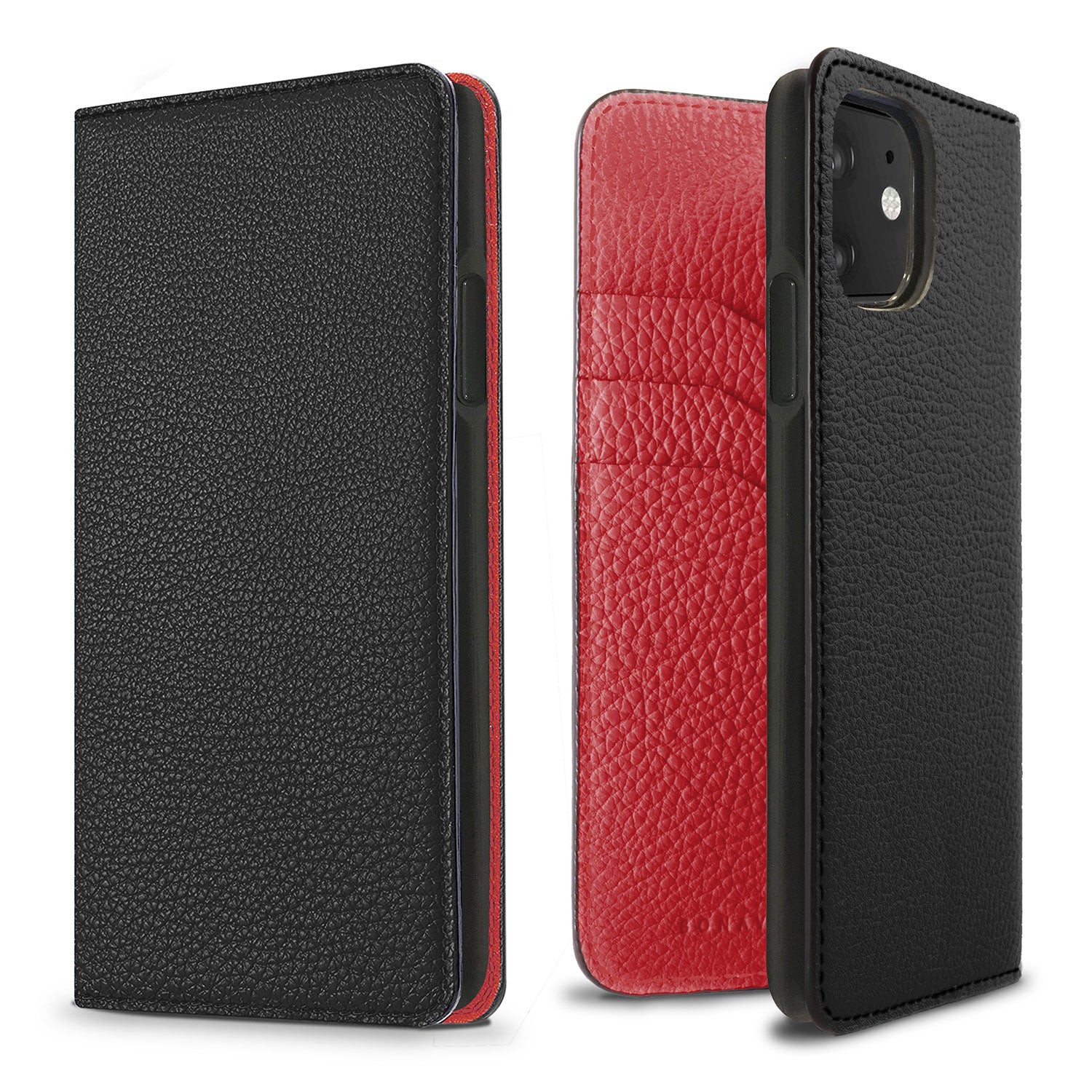 iPhone 11 Diary Case Shrink Leather (Black × Red)