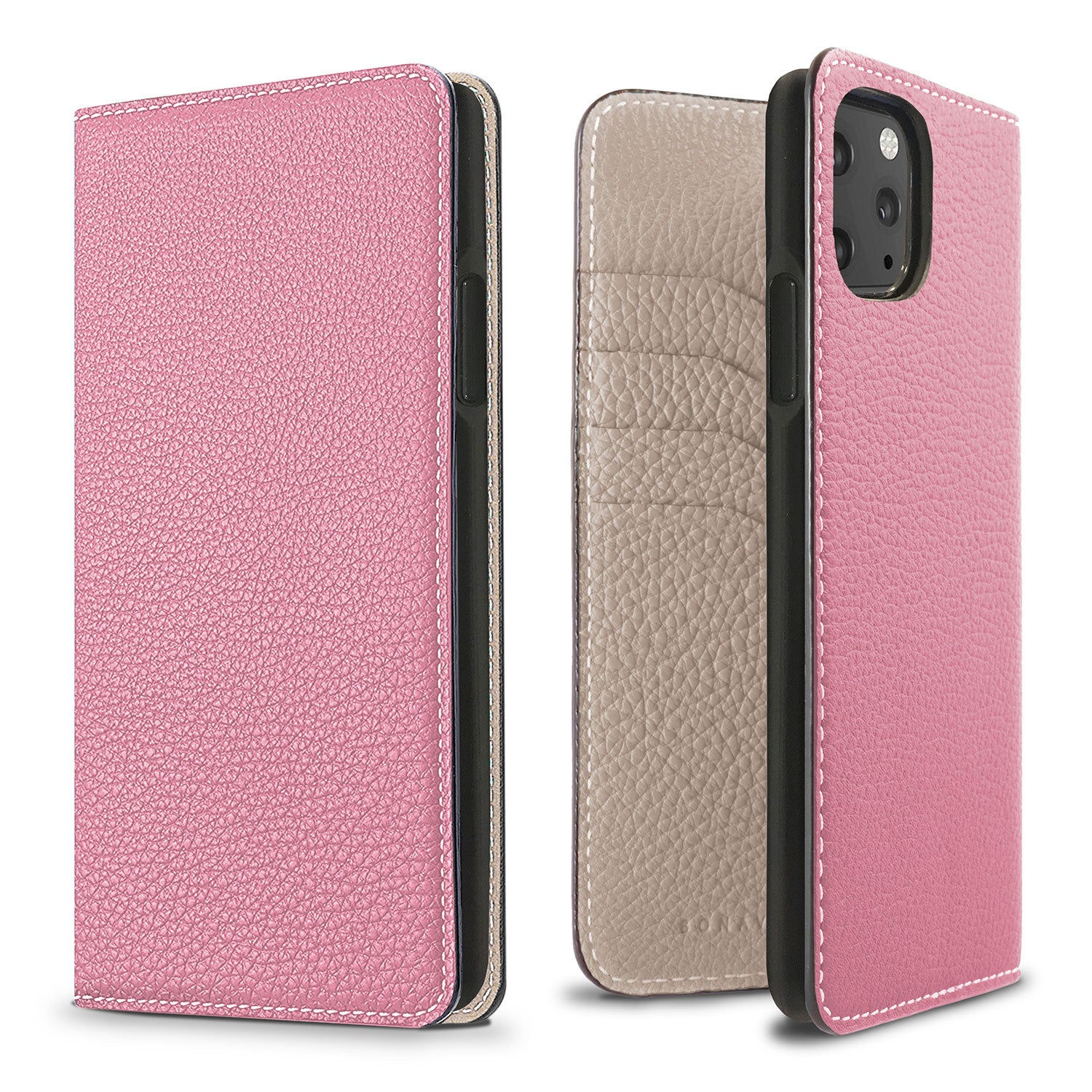 iPhone 11 Pro Max Diary Case Shrink Leather (Confetti Pink × Greige)