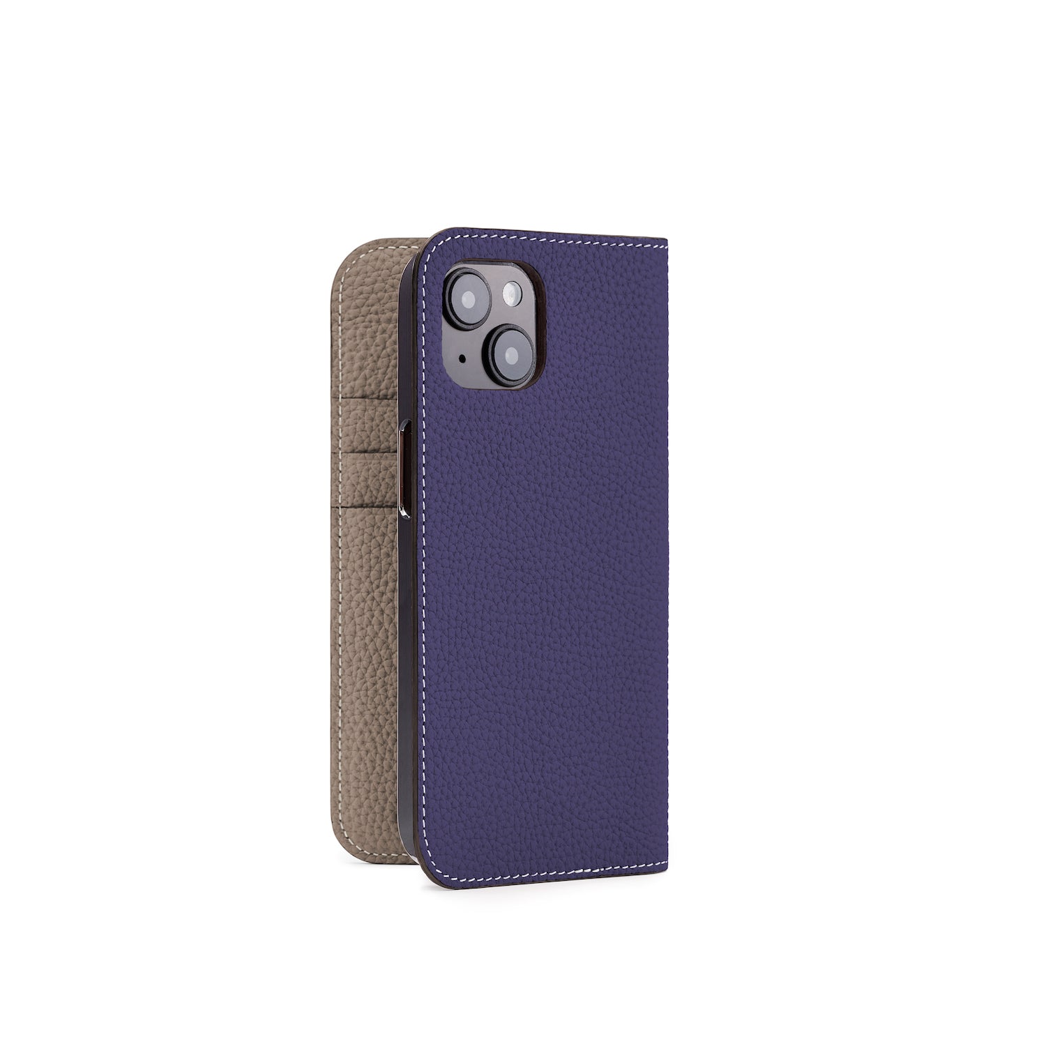iPhone 14 Diary Case Bottalato Leather (Indigo Blue × Etoupe)