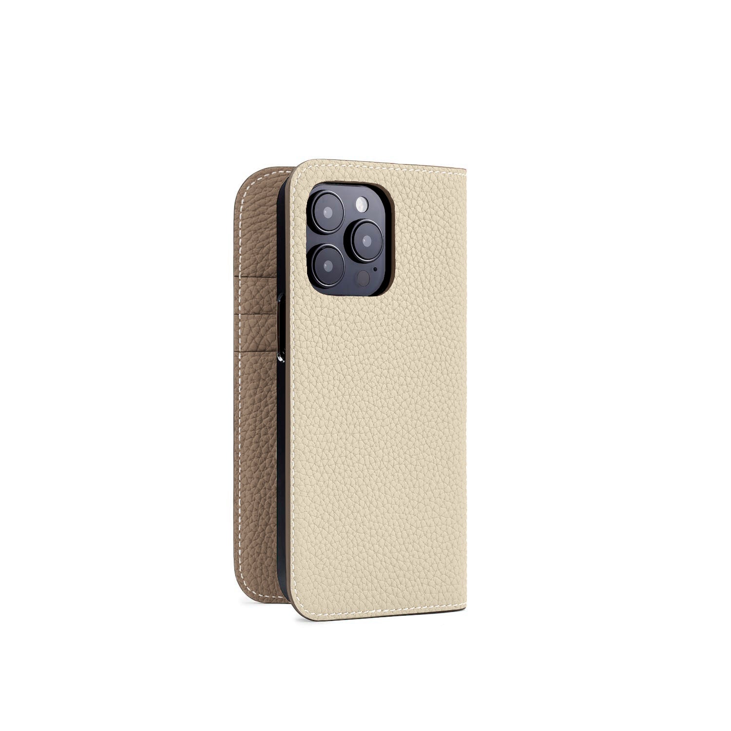 iPhone 14 Pro Diary Case Shrink Leather (Ivory × Etoupe (Etoupe edge paint))