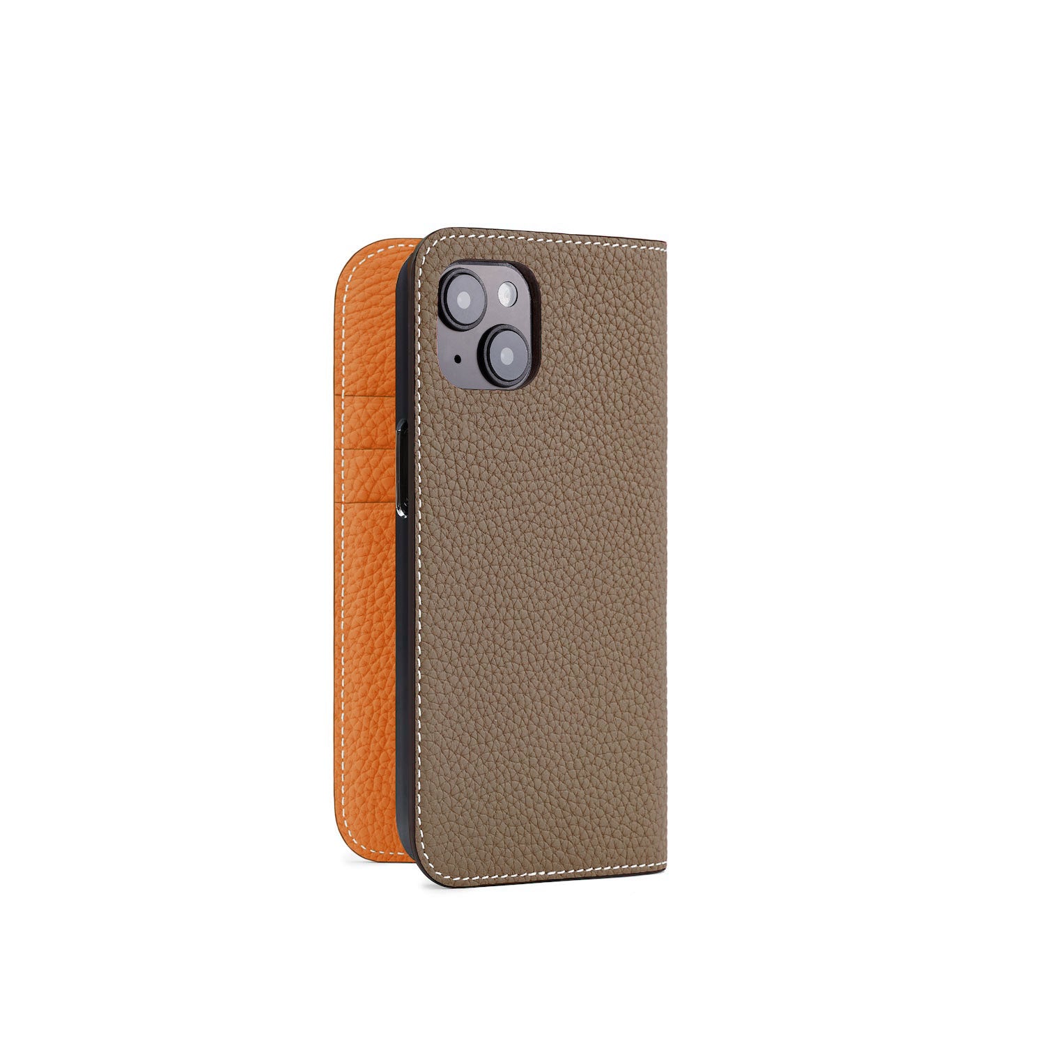 iPhone 15 Diary Case Bottalato Leather (Etoupe × Orange)