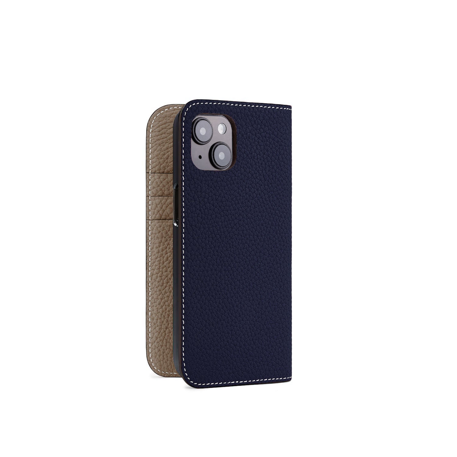 iPhone 15 Diary Case Bottalato Leather (Navy × Etoupe)