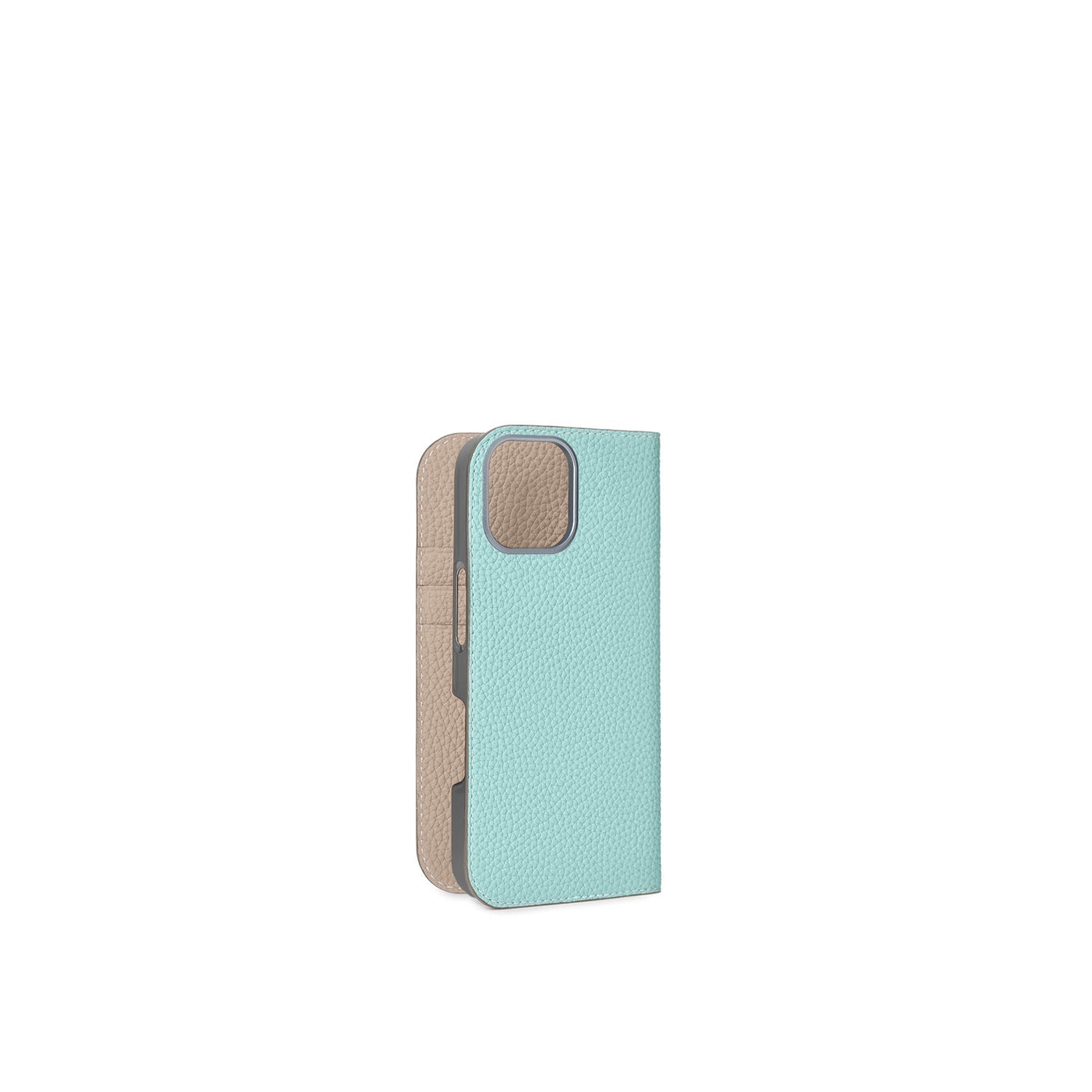 iPhone 16 Diary Case Shrink Leather (Mare Blue × Greige (Etoupe edge paint))
