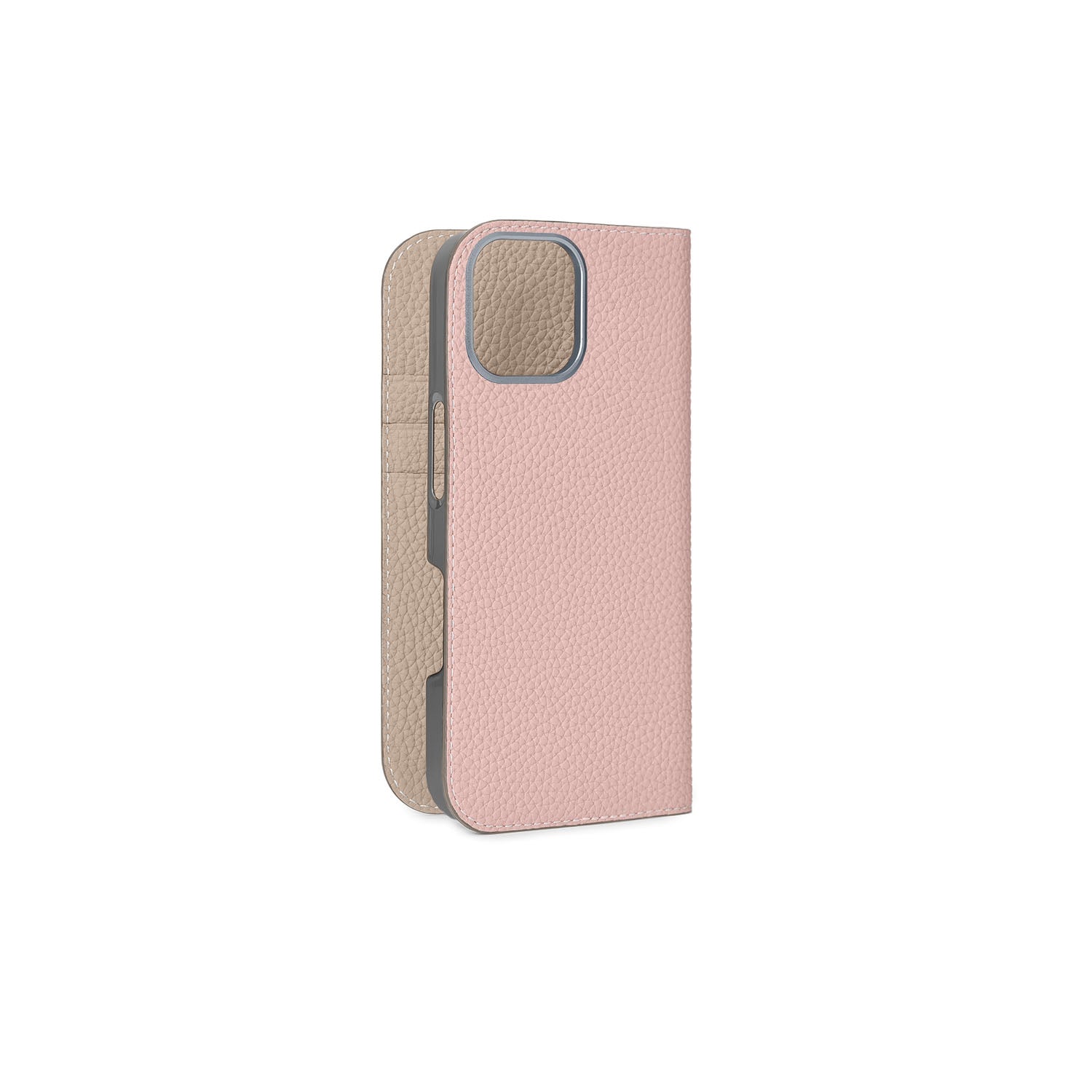 iPhone 16 Diary Case Shrink Leather (Sakura Pink × Greige (Etoupe edge paint))