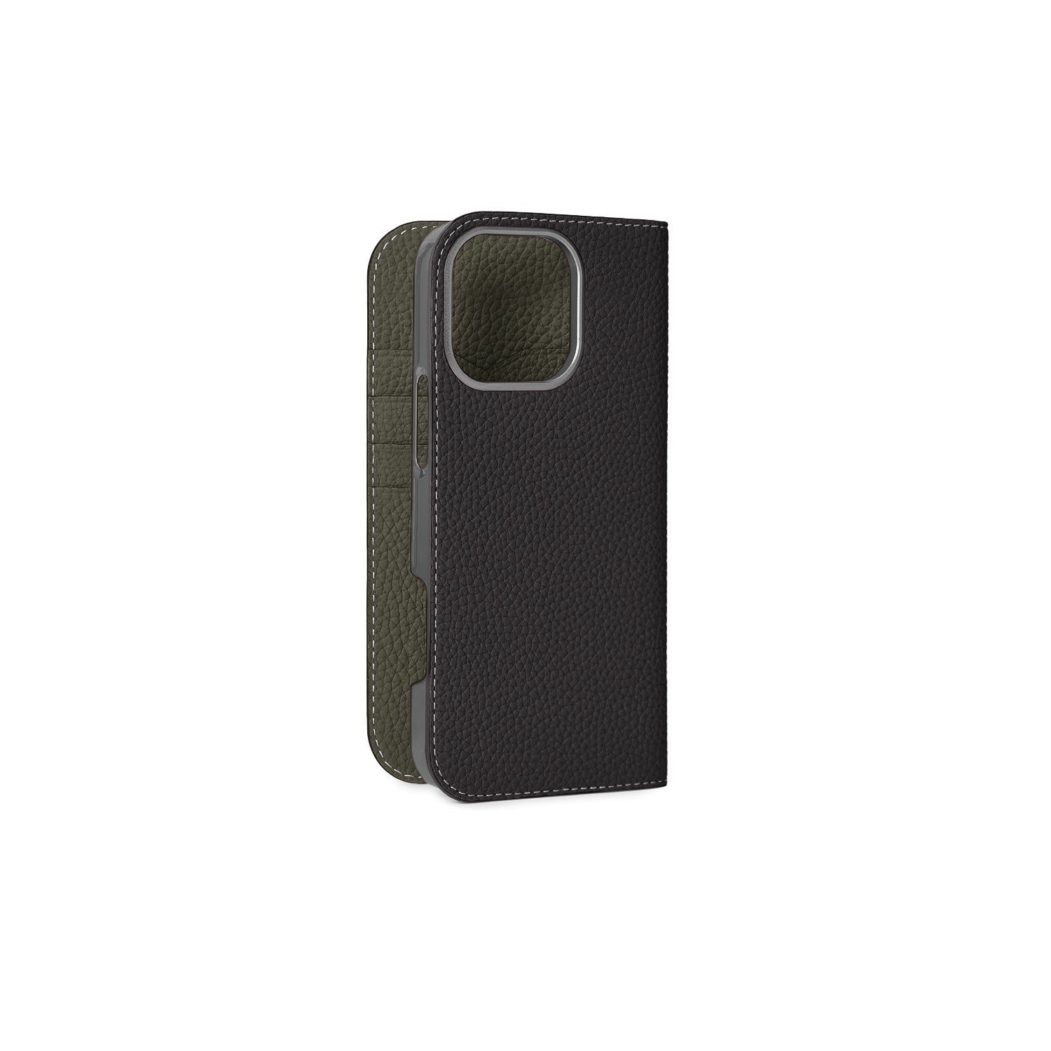iPhone 16 Pro Max Diary Case Shrink Leather (Black × Olive)