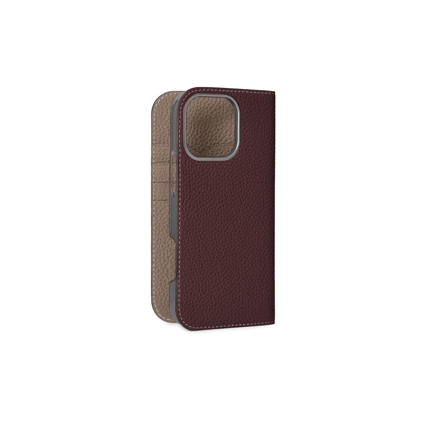 iPhone 16 Pro Max Diary Case Shrink Leather (Bordeaux × Etoupe)