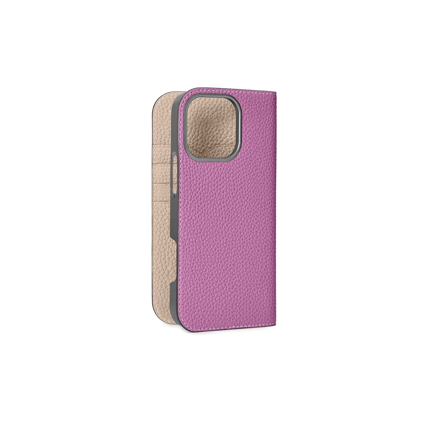 iPhone 16 Pro Max Diary Case Shrink Leather (Pearl Purple × Greige)