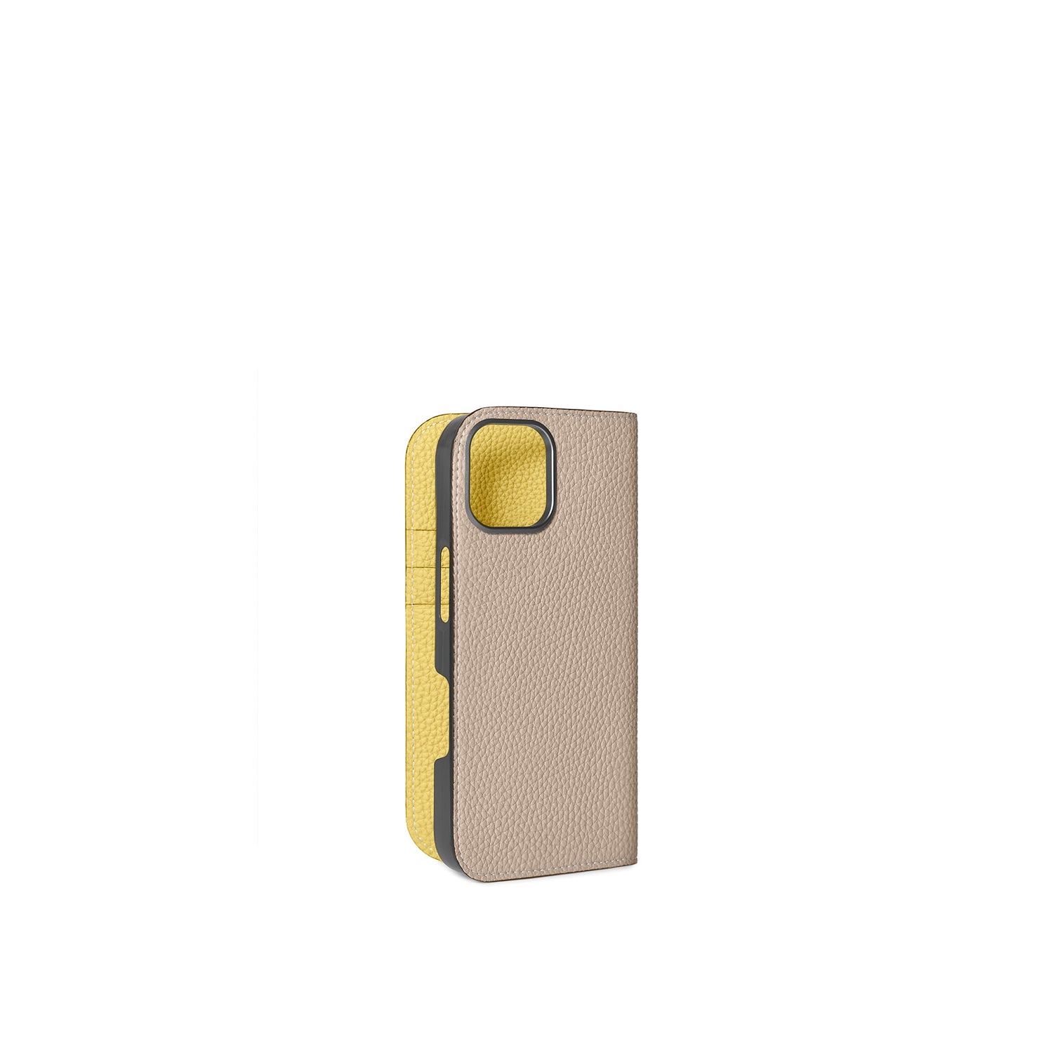 iPhone 17 Diary Case Shrink Leather (Greige × Yellow)