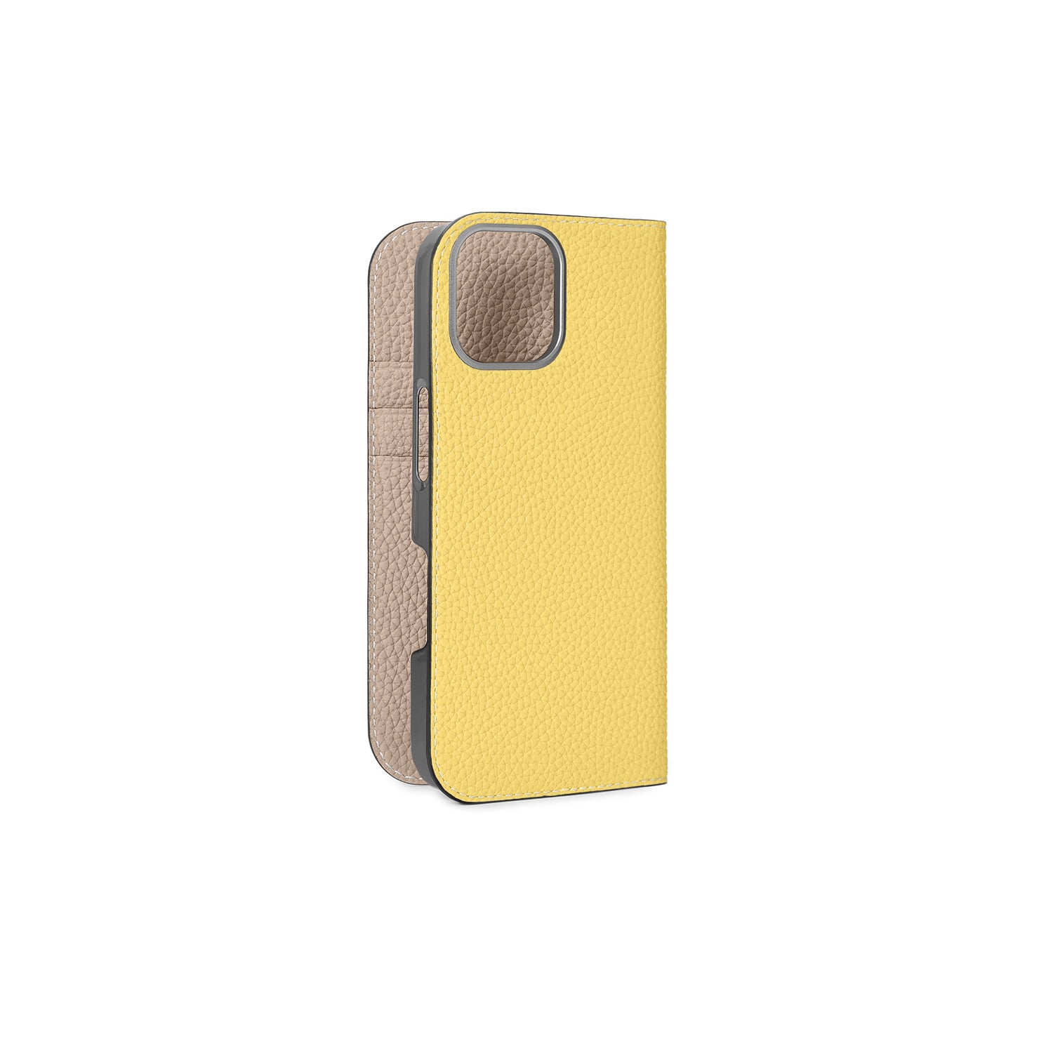 iPhone 17 Diary Case Shrink Leather (Yellow × Greige)