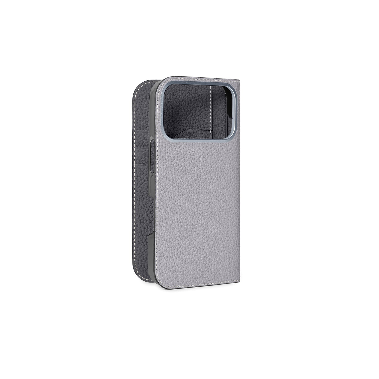 iPhone 17 Pro Diary Case Shrink Leather (True Gray × Charcoal Gray)